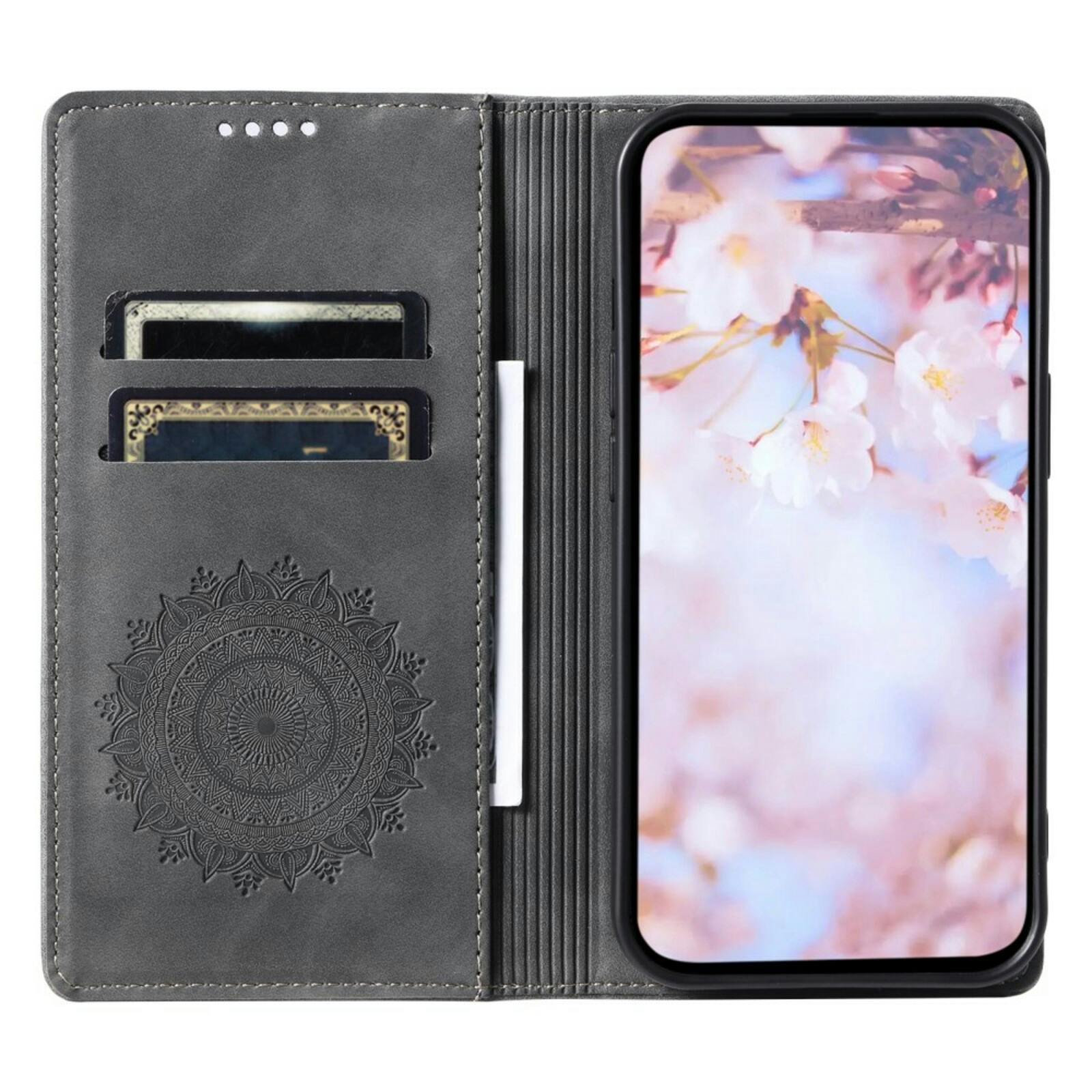 Comfycase Samsung Galaxy A55 Zacht Mandala Book Hoesje Grijs