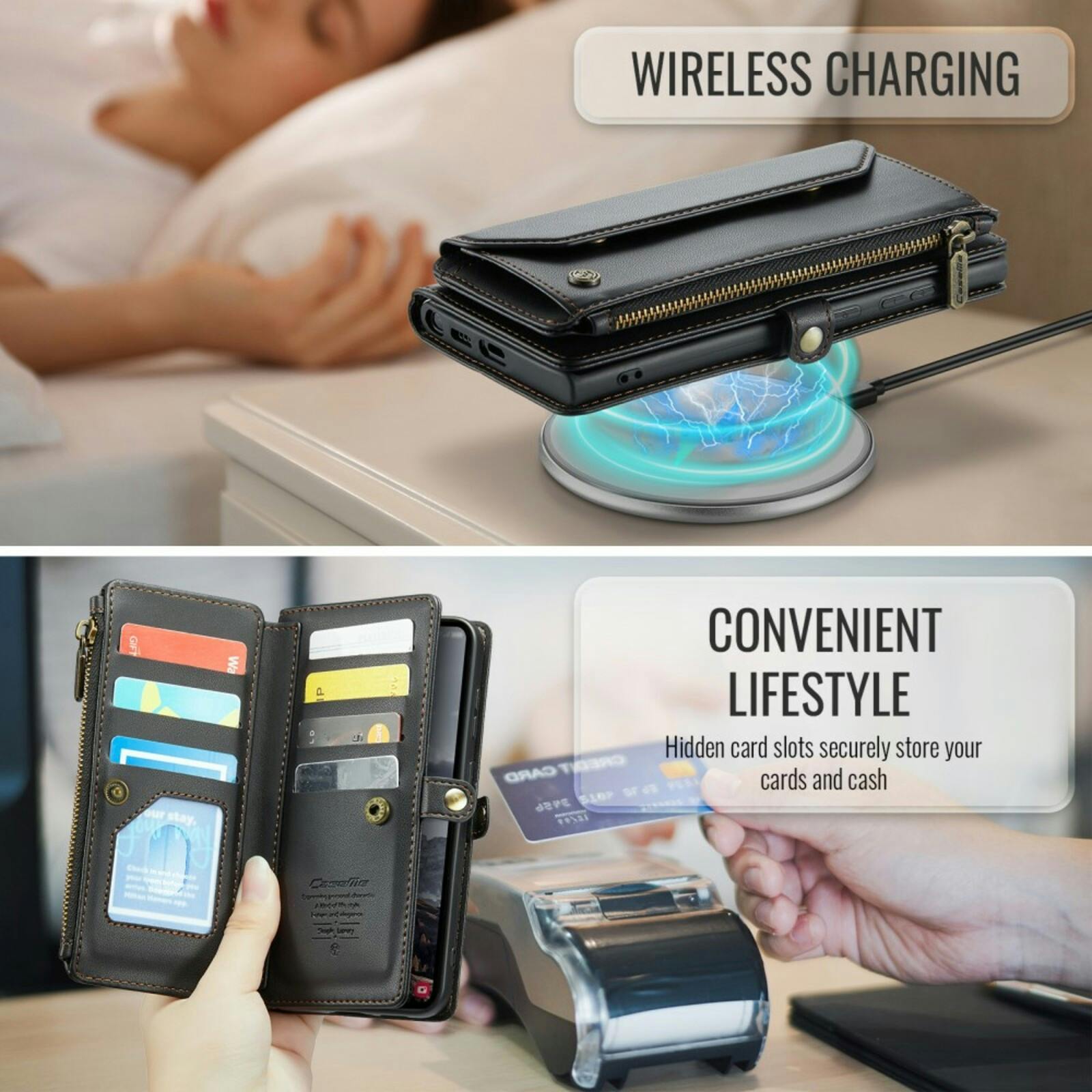 Caseme Samsung S24 FE Clutch Wallet met Koord Zwart