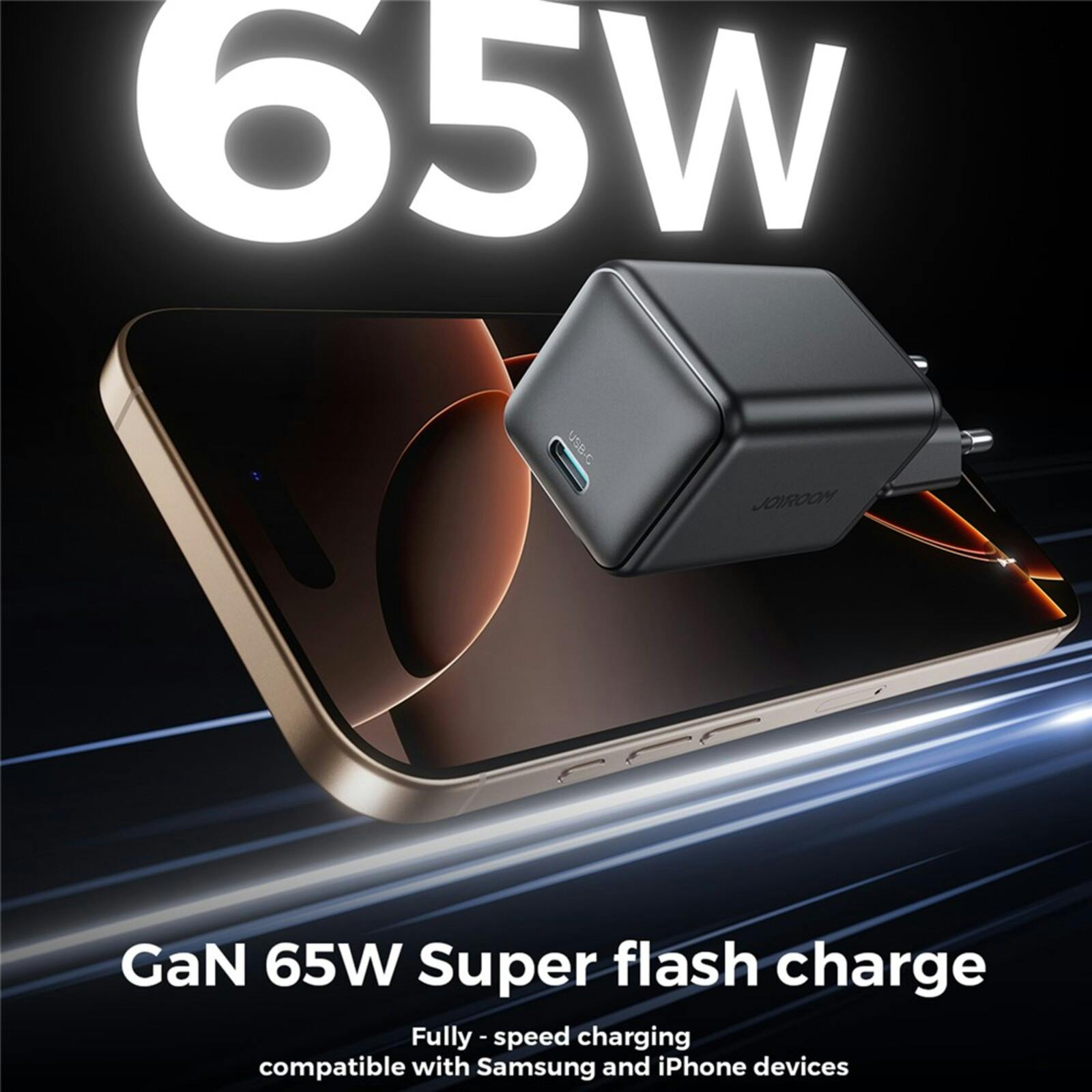 Joyroom 65W High Power Output USB-C Oplader Zwart