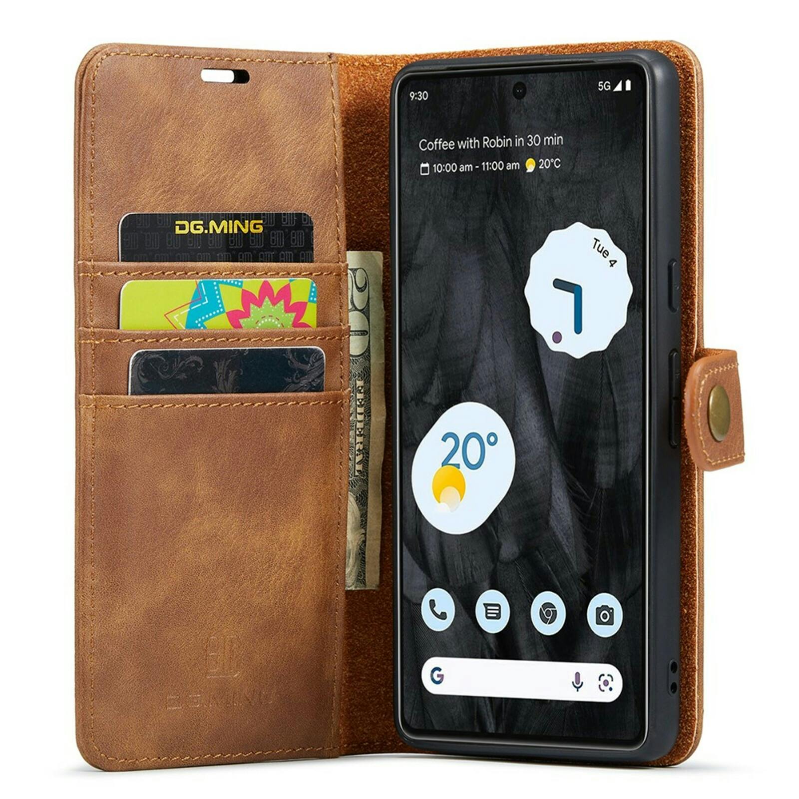 DG.MING Google Pixel 8 Pro Lederen 2-in-1 Wallet Hoesje Bruin