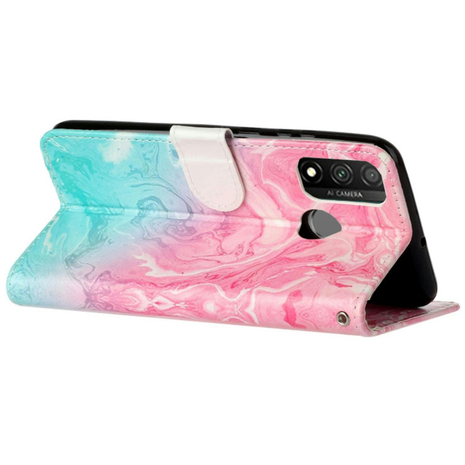 Mocaa Huawei P Smart 2020 Kleurrijk Marmer Bookcase Hoesje Meerkleurig