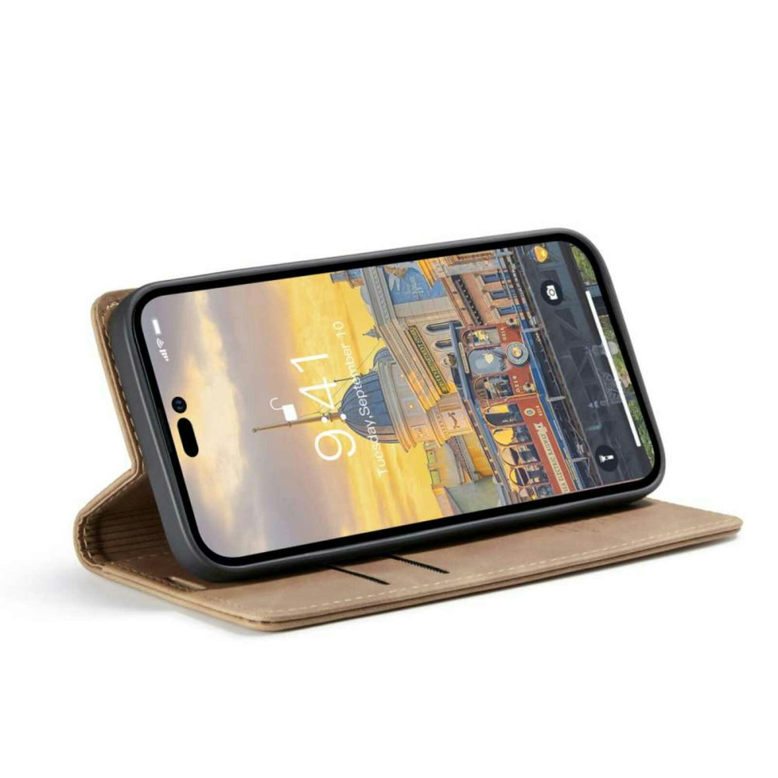 Caseme iPhone 14 Pro Retro Portemonnee Hoesje Bruin