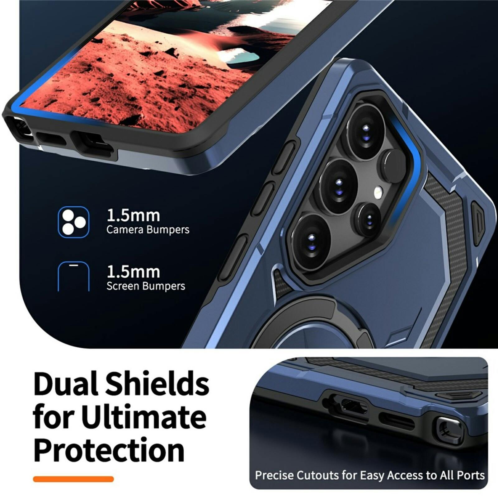 CaseBody Samsung Galaxy S26 Ultra Magnetic Kickstand Ring Hoesje Blauw