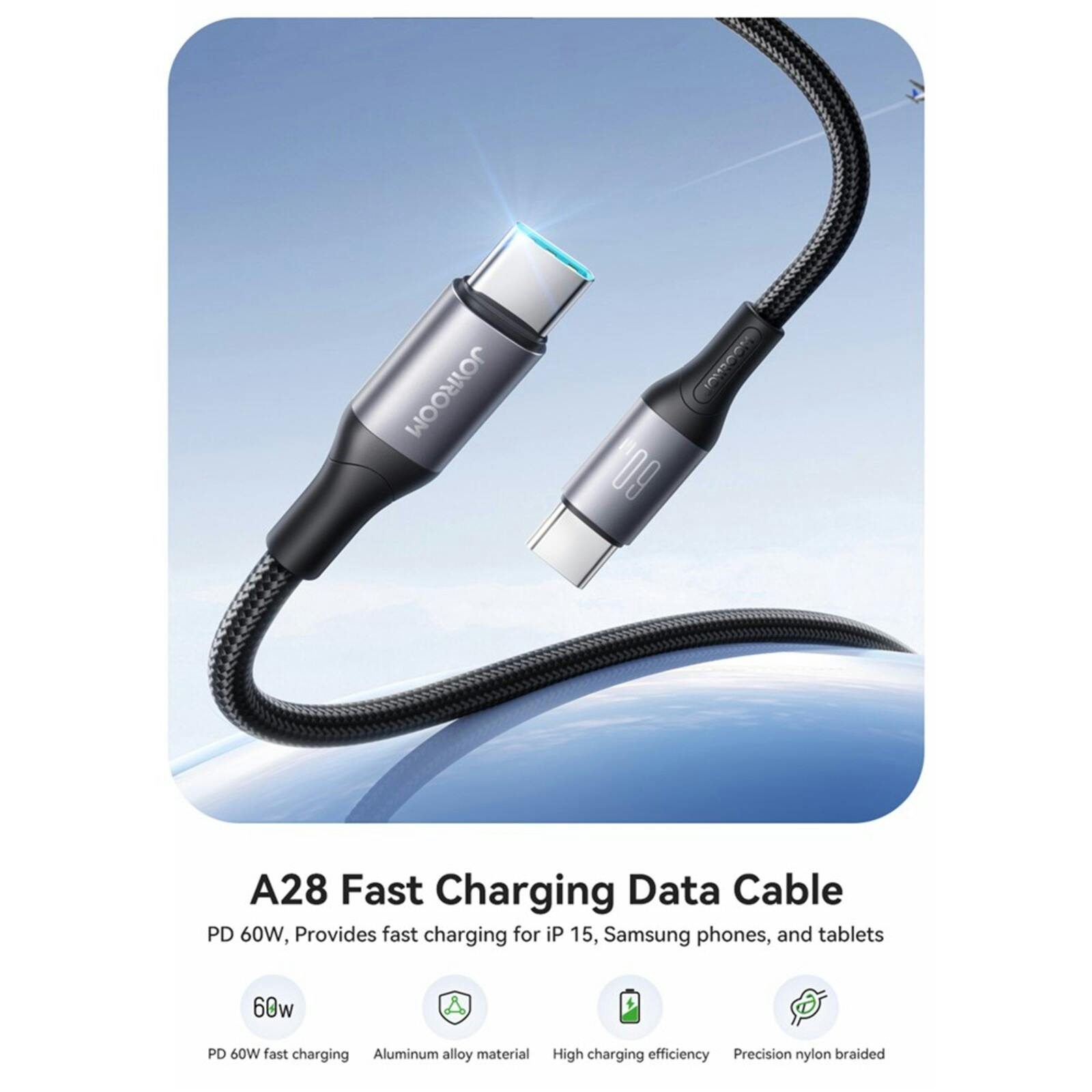 Joyroom 60W USB-C Fast Charging Data Cord Wit 1m