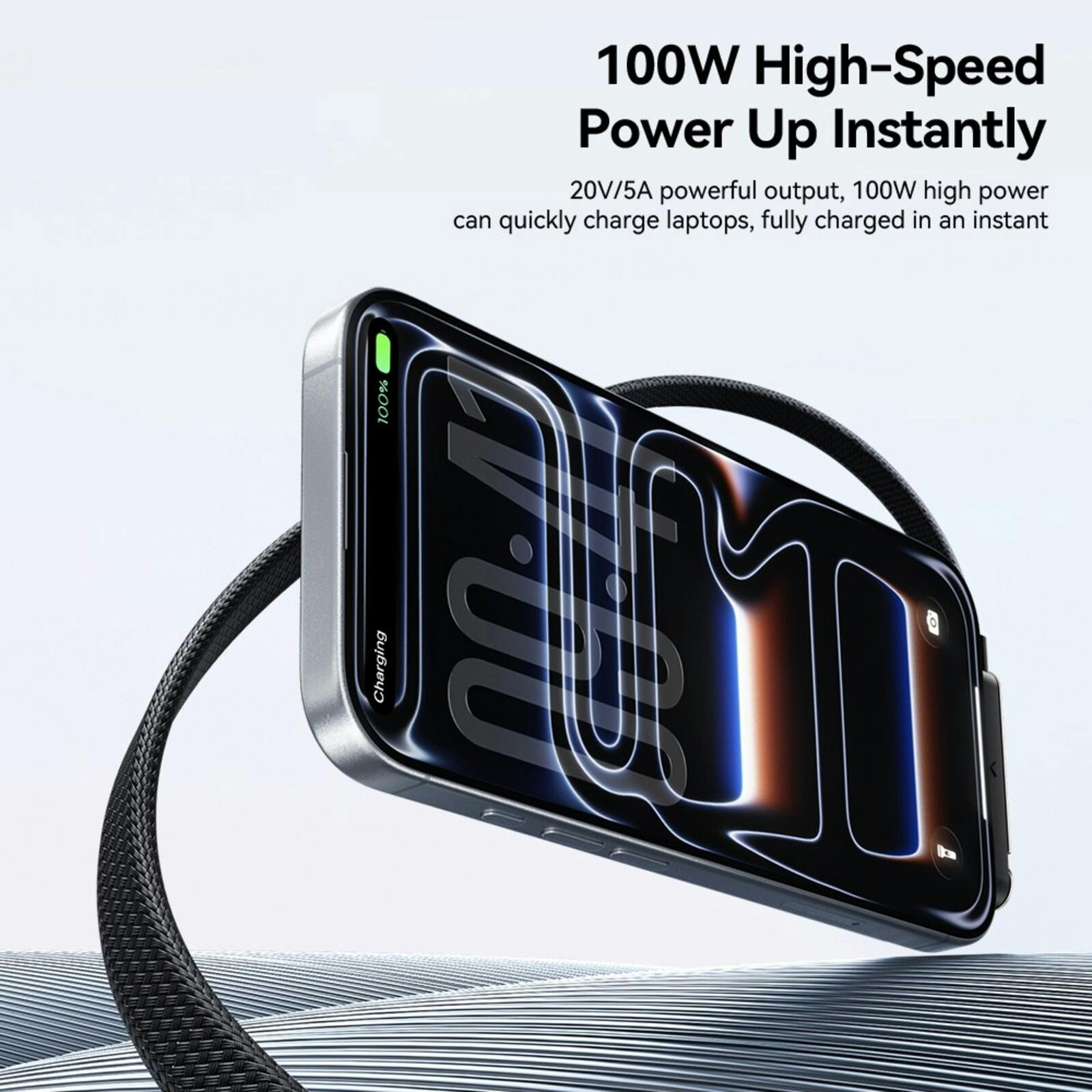 Essager USB-C naar USB-C Kabel 100W met Verstelbare Standaard Zwart