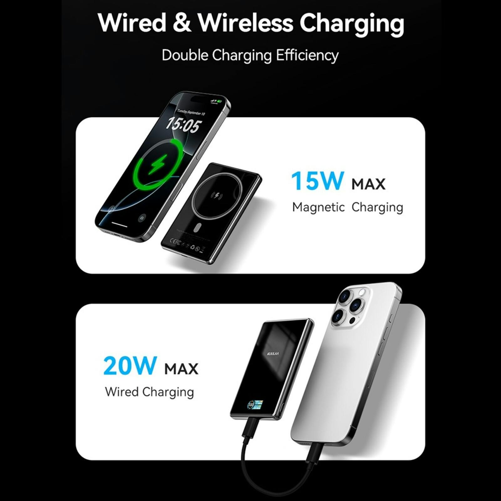 Kuulaa Sleek Display MagSafe Powerbank 10.000mAh Zwart