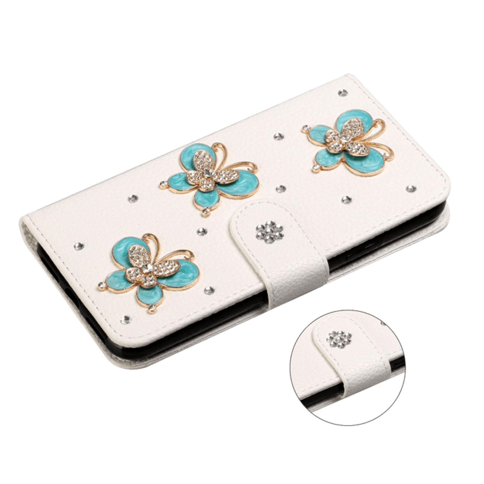 Mocaa Samsung Galaxy A71 Bling Bookcase Hoesje Vlinders Wit