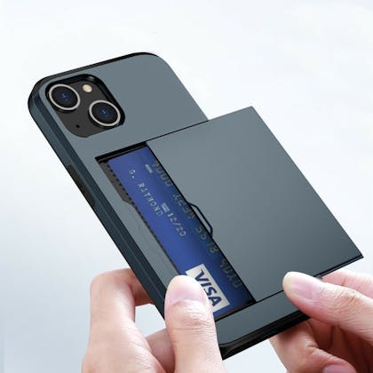 Slide Case Apple iPhone 15 Hoesje Met Pashouder Blauw