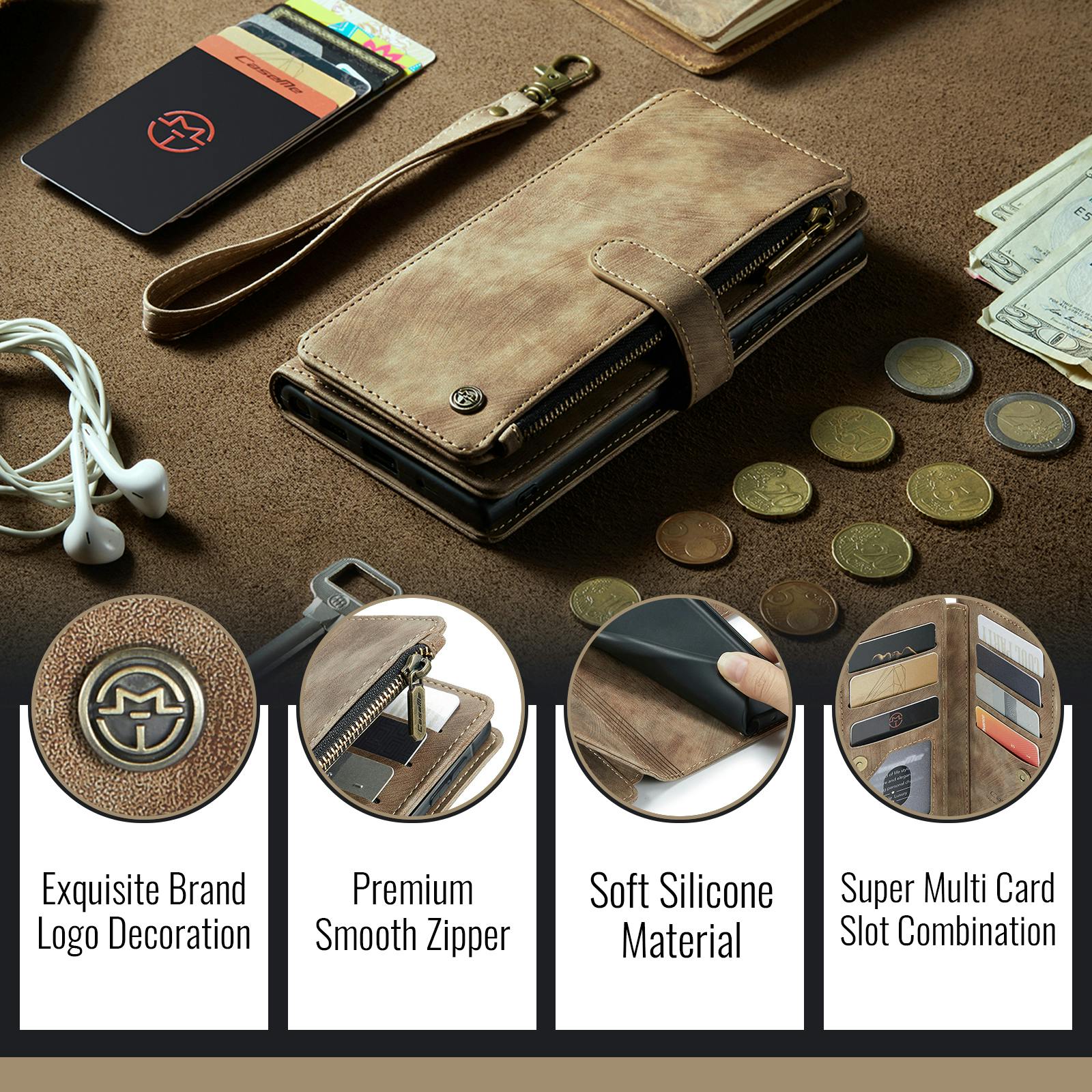 Caseme Samsung Galaxy A57 Vintage Wallet Hoesje Bruin