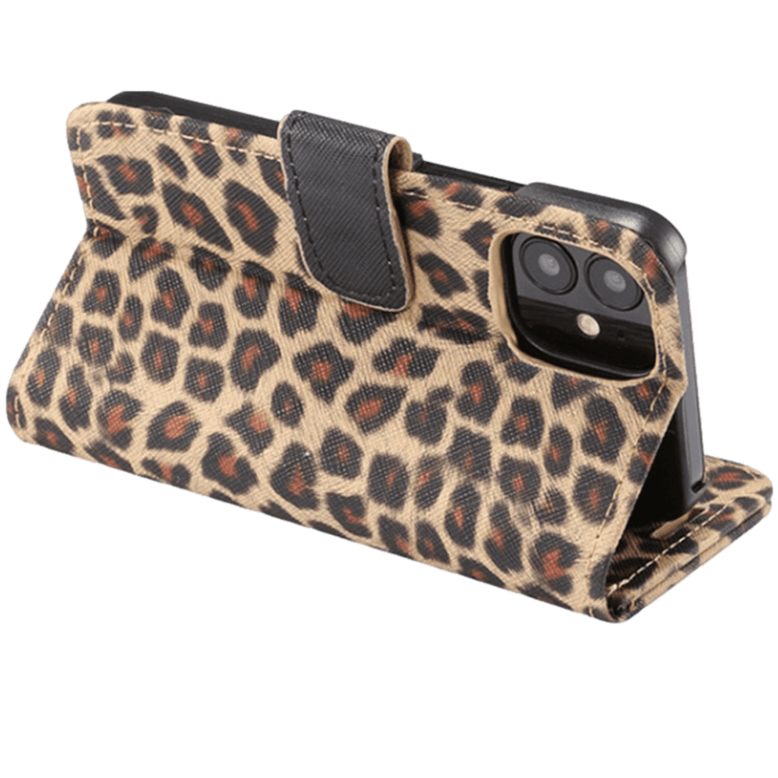 Mocaa iPhone 12 Mini Luipaardprint Bookcase Hoesje Luipaardbruin