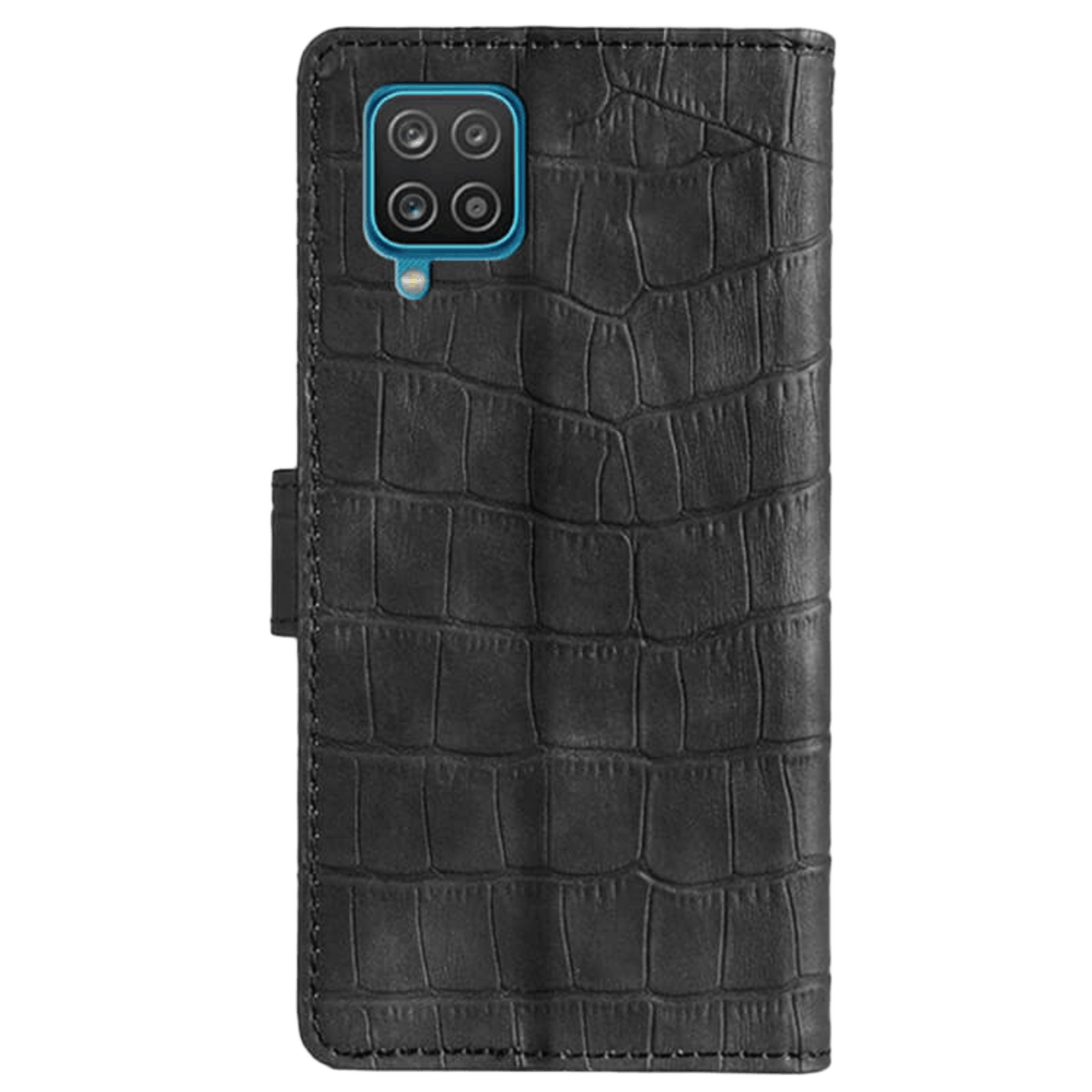 Mocaa Samsung Galaxy A12 Bookcase Hoesje Krokodillenleer Zwart