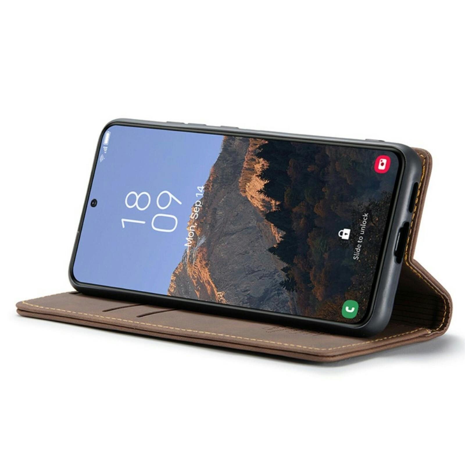 Caseme Samsung Galaxy S24 Retro Portemonnee Hoesje Bruin