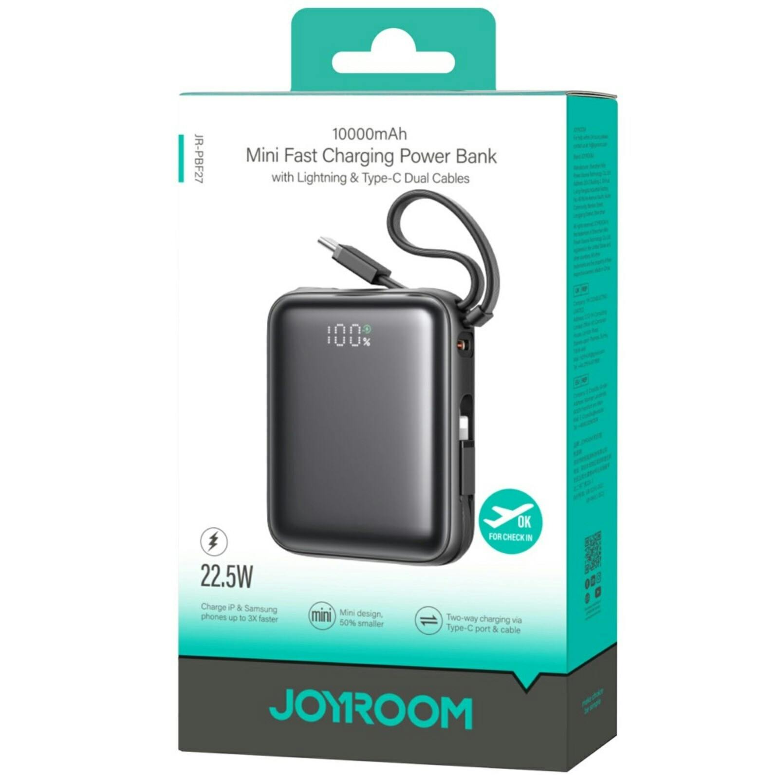 Joyroom 10.000mAh 22.5W Premium Mini Powerbank Zwart 10.000 mAh