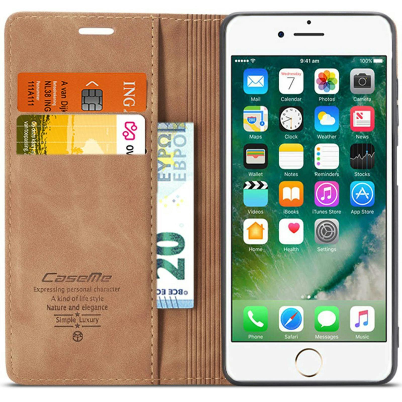 Caseme iPhone 6 Plus / 6s Plus Business Wallet Bookcase Hoesje Bruin