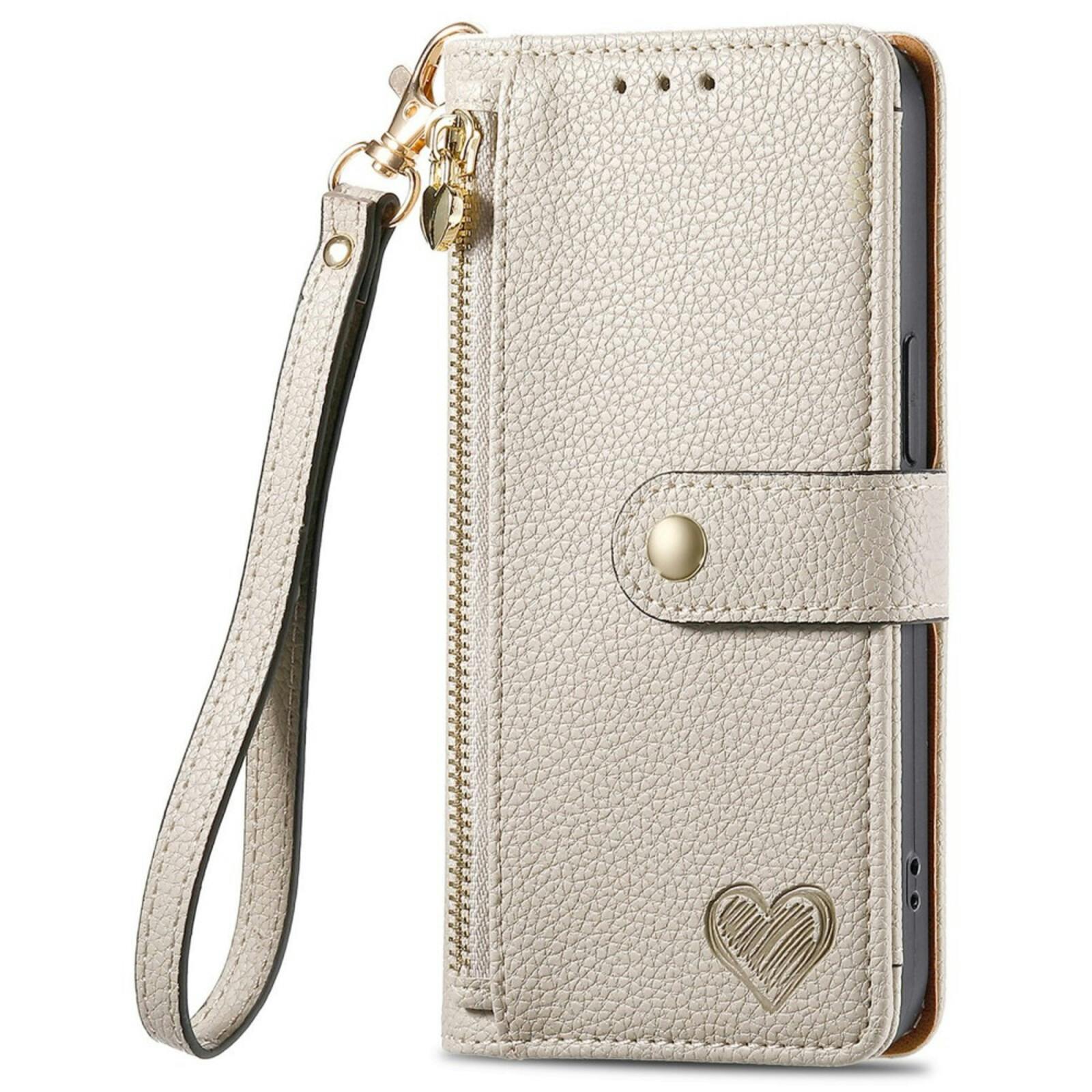 Mocaa Samsung Galaxy A56 Love Heart Wallet Hoesje Beige