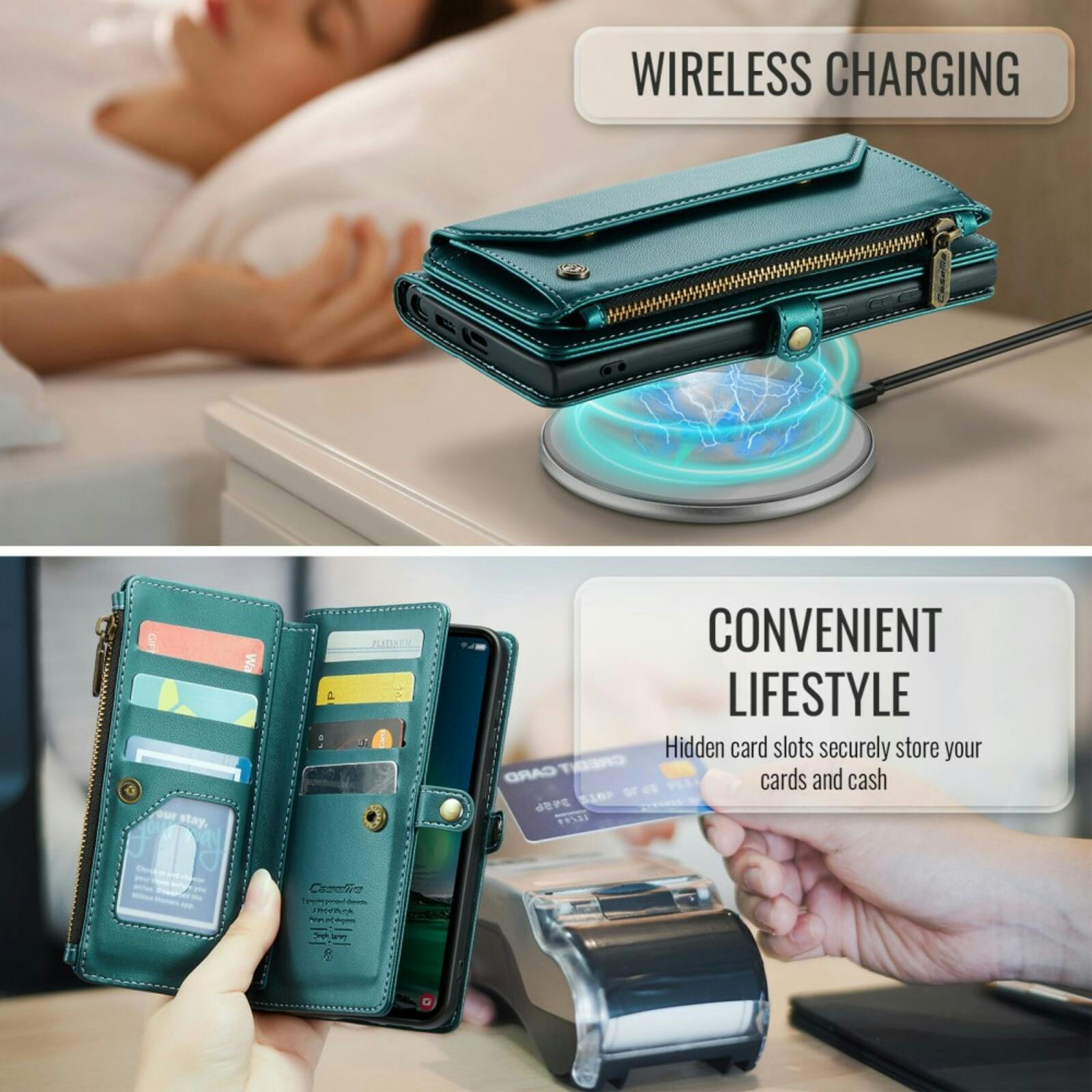 Caseme Samsung S24 FE Clutch Wallet met Koord Groen