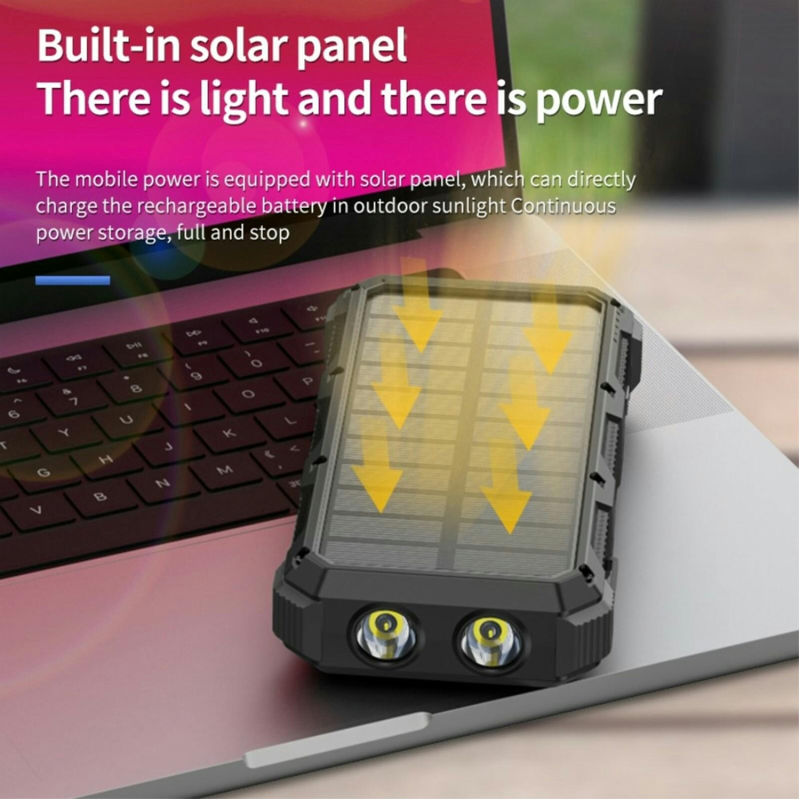 PSOOO 20.000mAh Rugged Solar Charging Powerbank Zwart 20.000 mAh