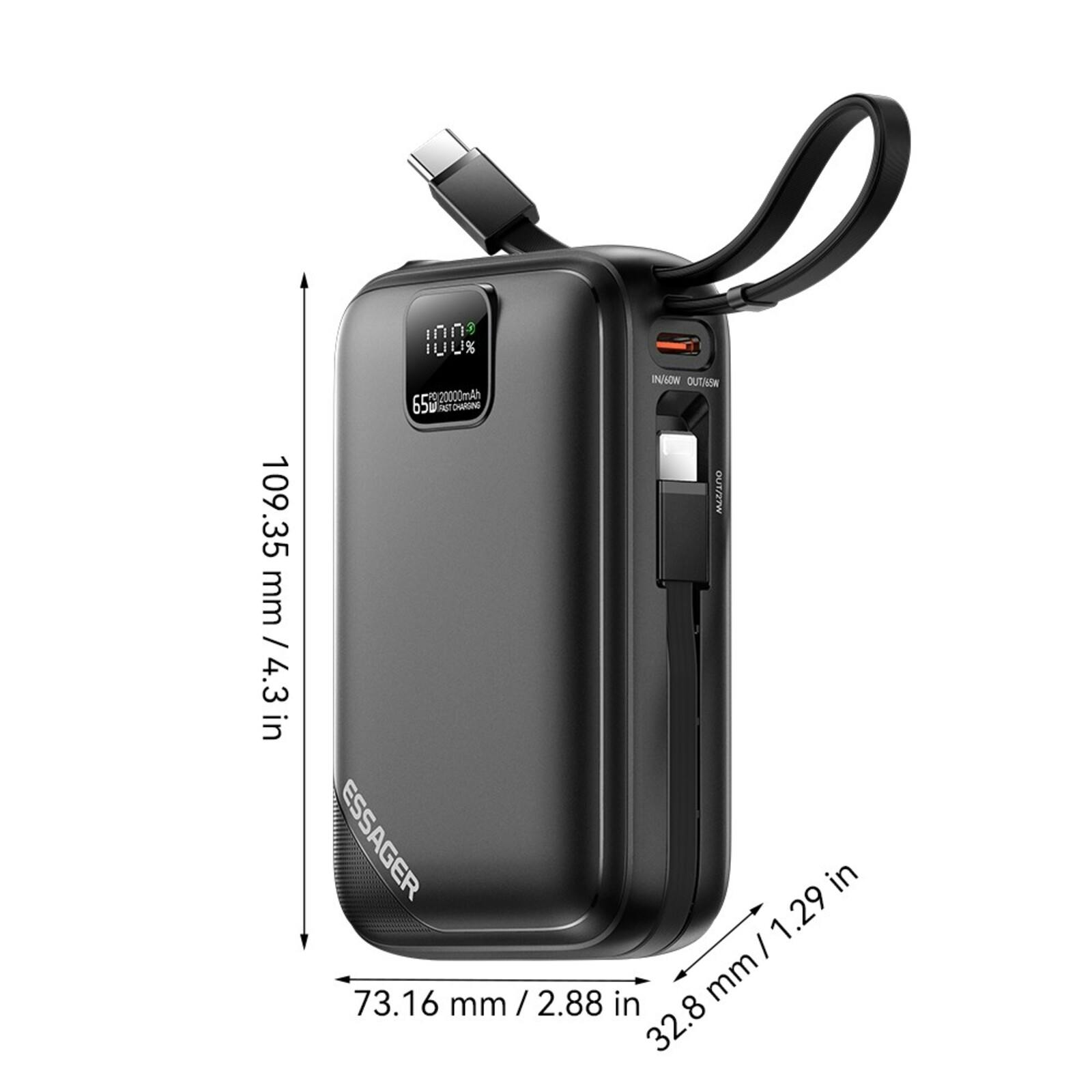 Essager 65W Rapid Portable Powerbank 20.000mAh Zwart