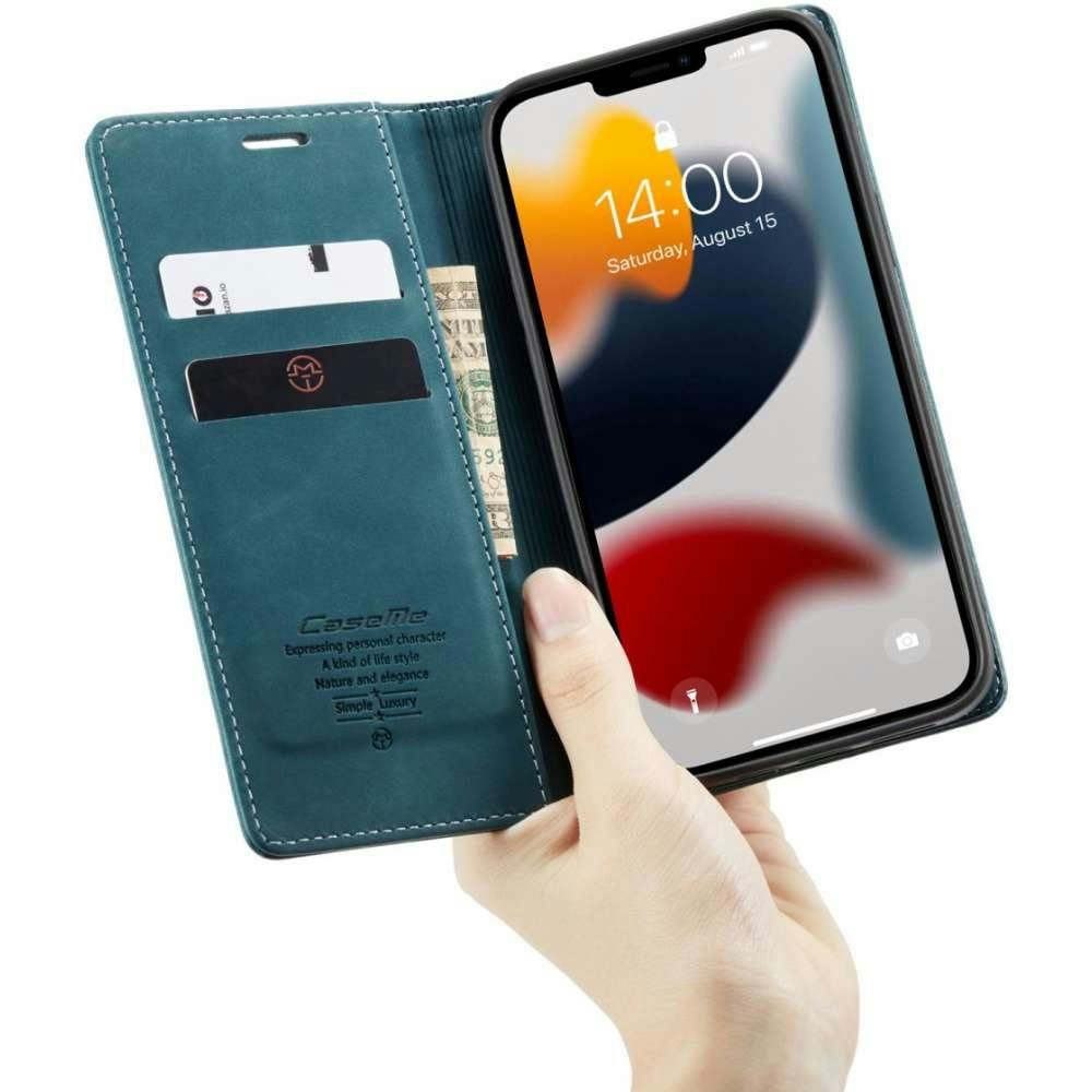 Caseme iPhone 13 Pro Max Retro Portemonnee Hoesje Blauw