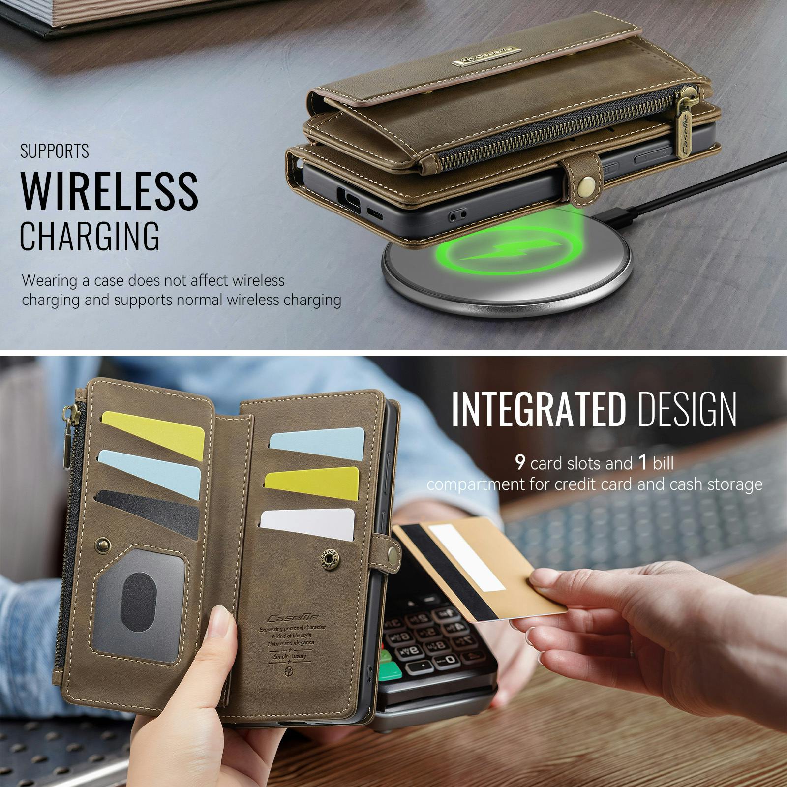 Caseme Samsung Galaxy S26 Plus Luxe Alles-in-één Portemonnee Hoesje Bruin