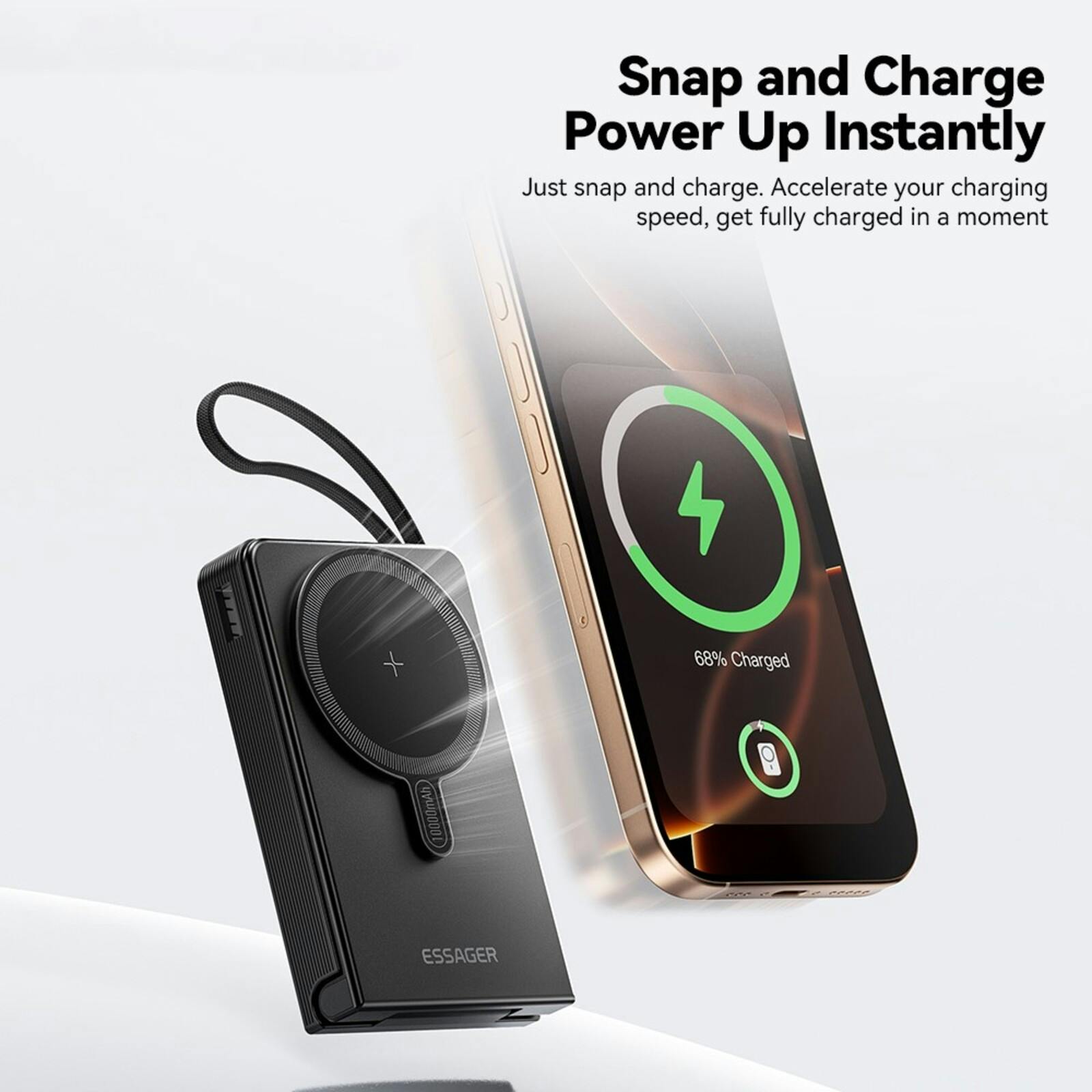 Essager 10.000mAh Versatile Snap and Charge Powerbank Zwart 10.000 mAh