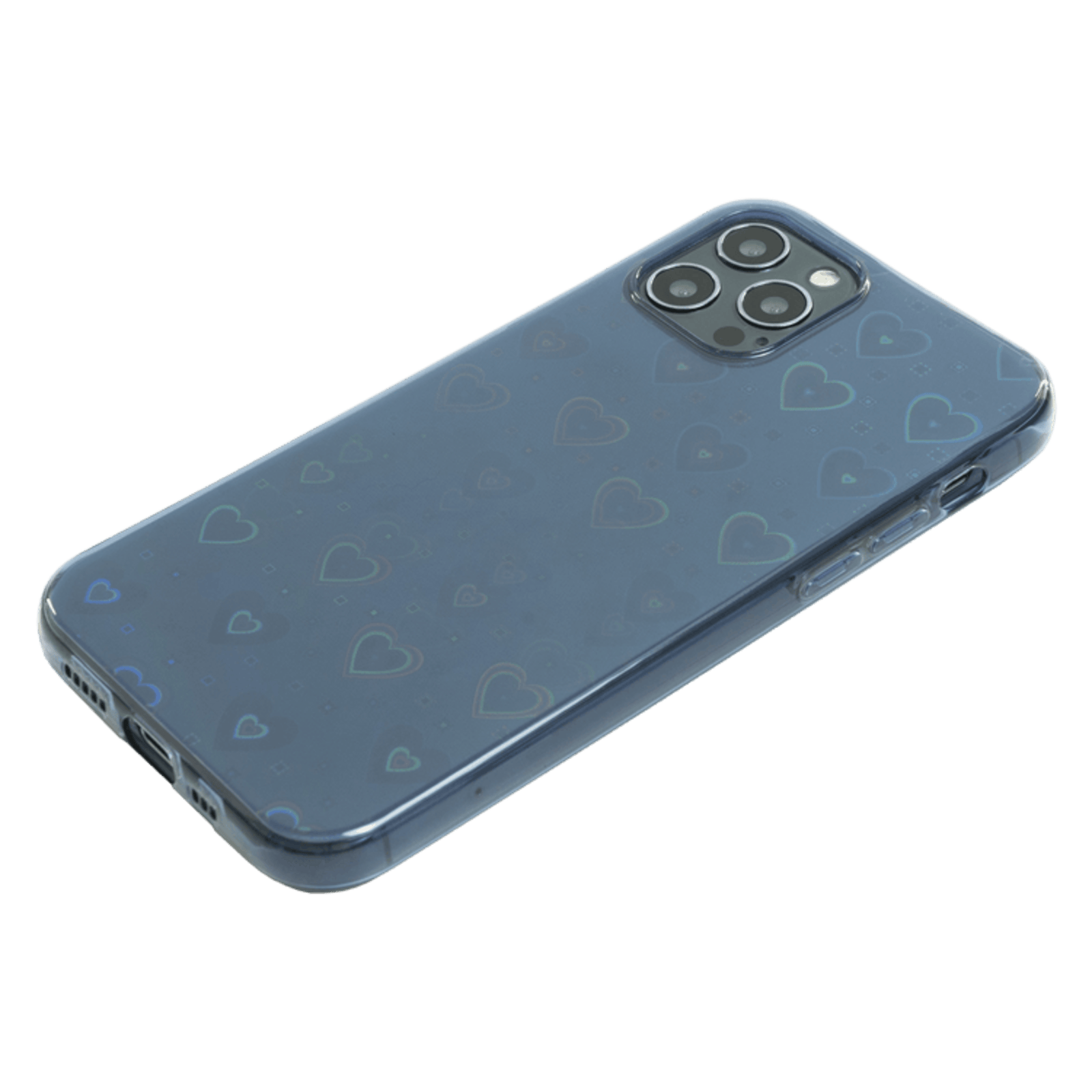 Mocaa iPhone 12 (Pro) 3D Effect Hartjes Hoesje Blauw