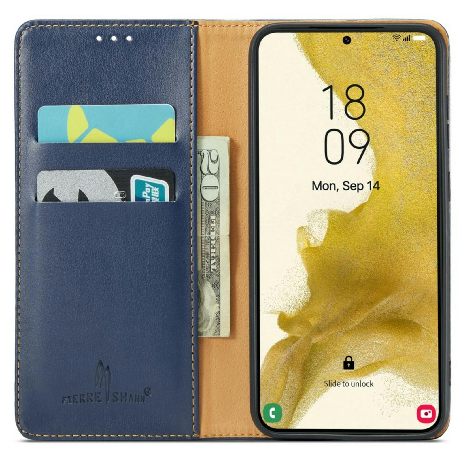 Fierre Shann Samsung Galaxy S24 Plus Slim Wallet Hoesje Blauw