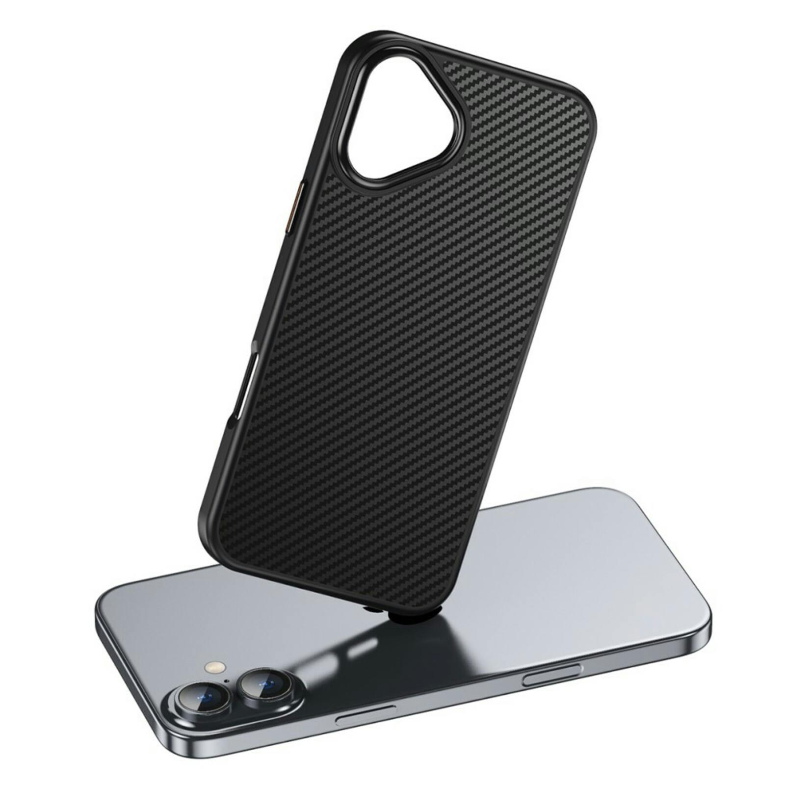 Mocaa iPhone 16 Plus Slim Carbon Pantser MagSafe Case Zwart