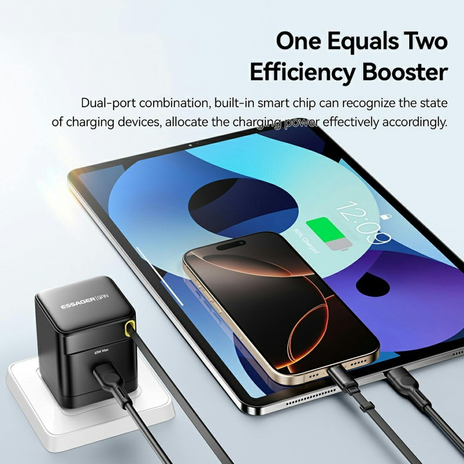 Essager 65W Fast Charging USB-C Oplader met kabel Zwart