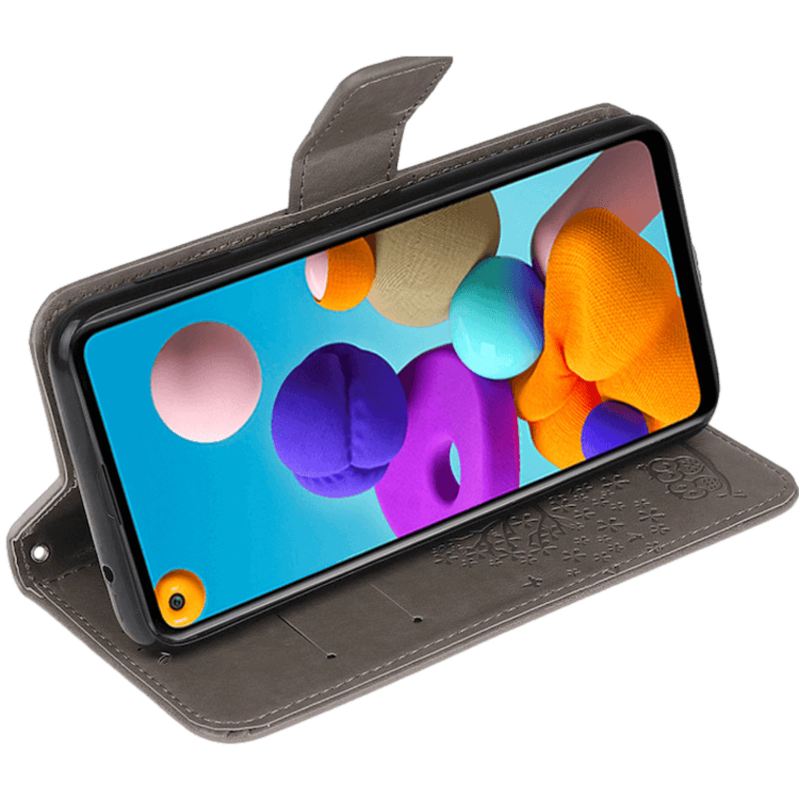 Comfycase Samsung Galaxy A21s Bookcase Hoesje Uiltjes Grijs