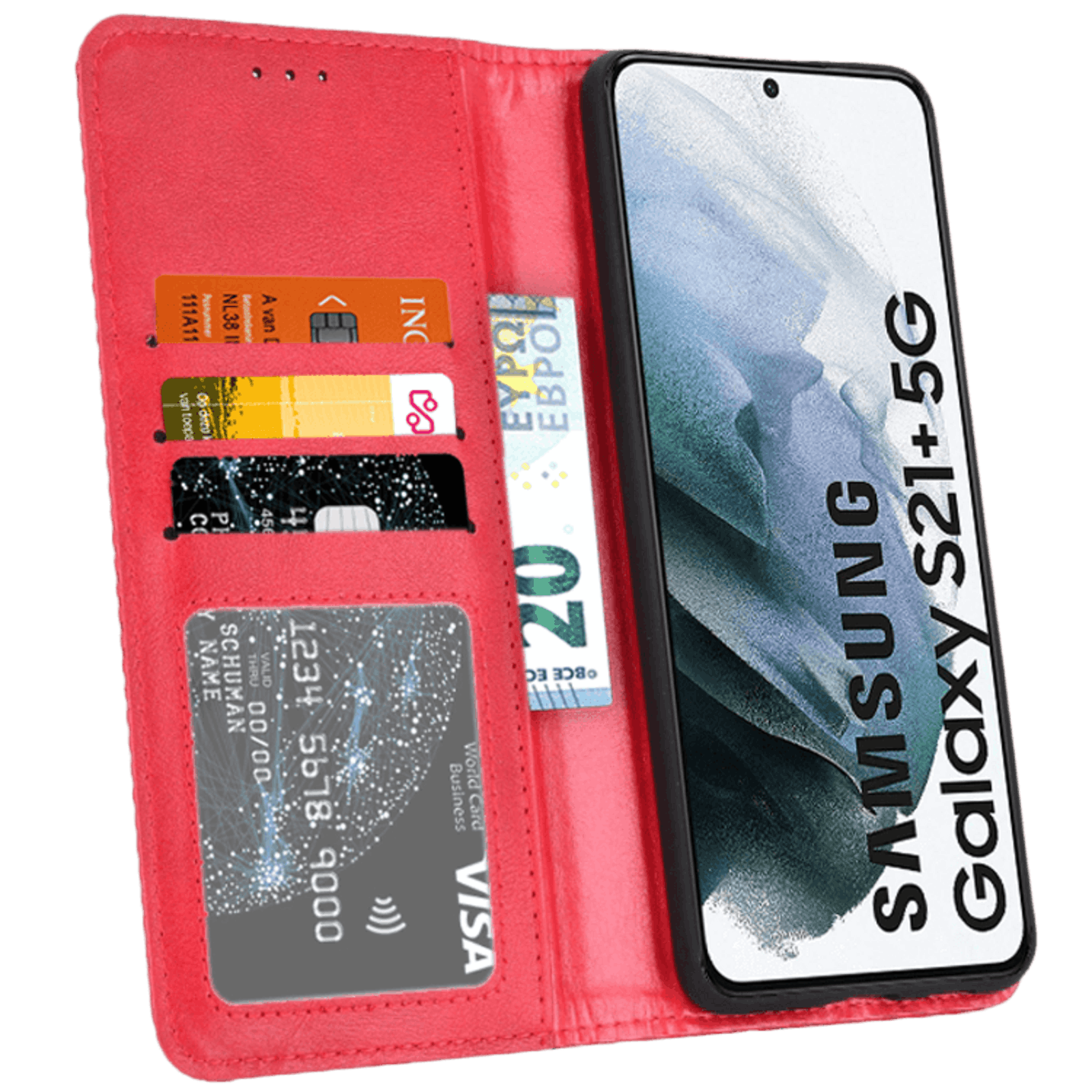 CaseBody Samsung Galaxy S21 Plus Retro Hoesje met Pasruimte Rood