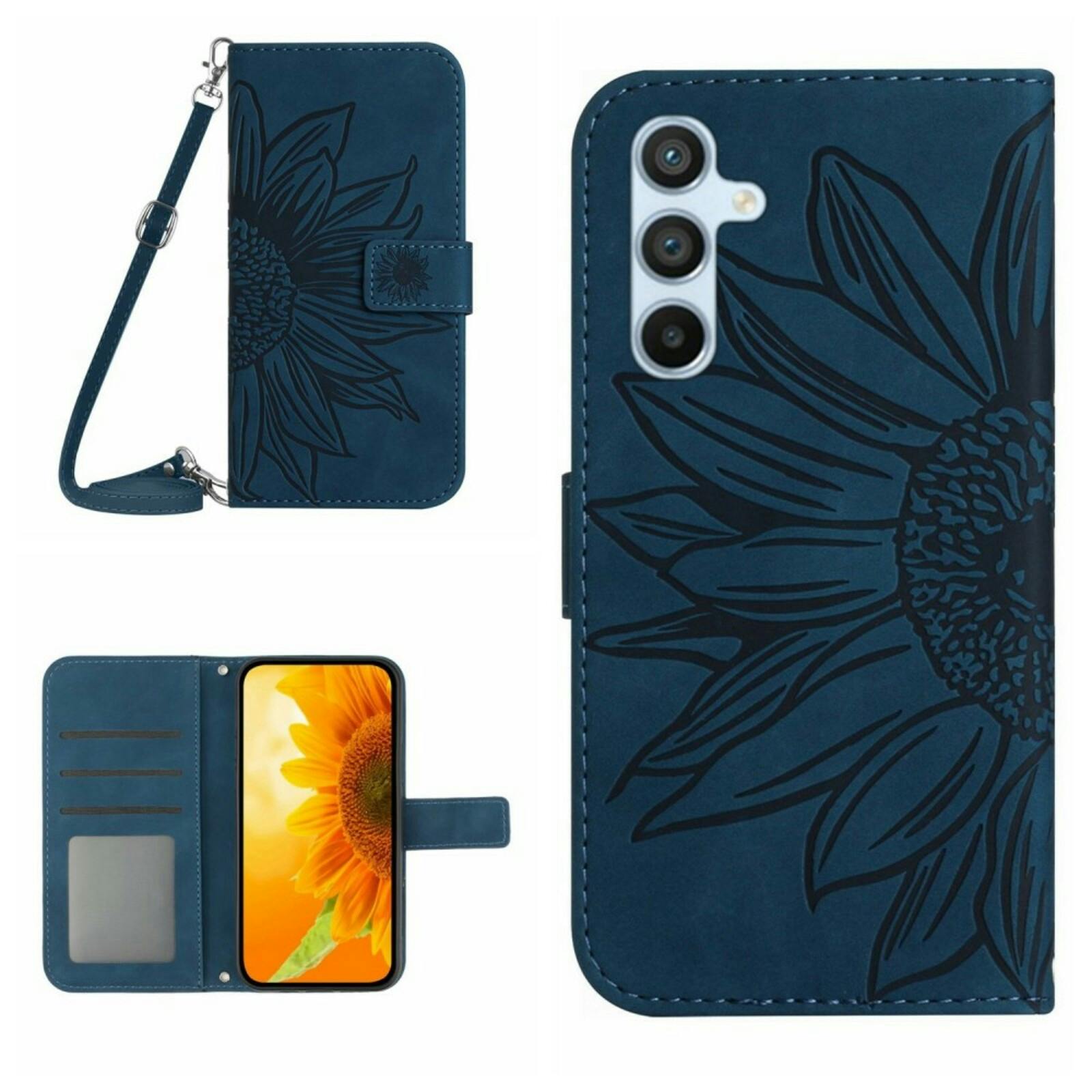 Mocaa Samsung Galaxy A55 Sunflower Bookcase met Koord Blauw