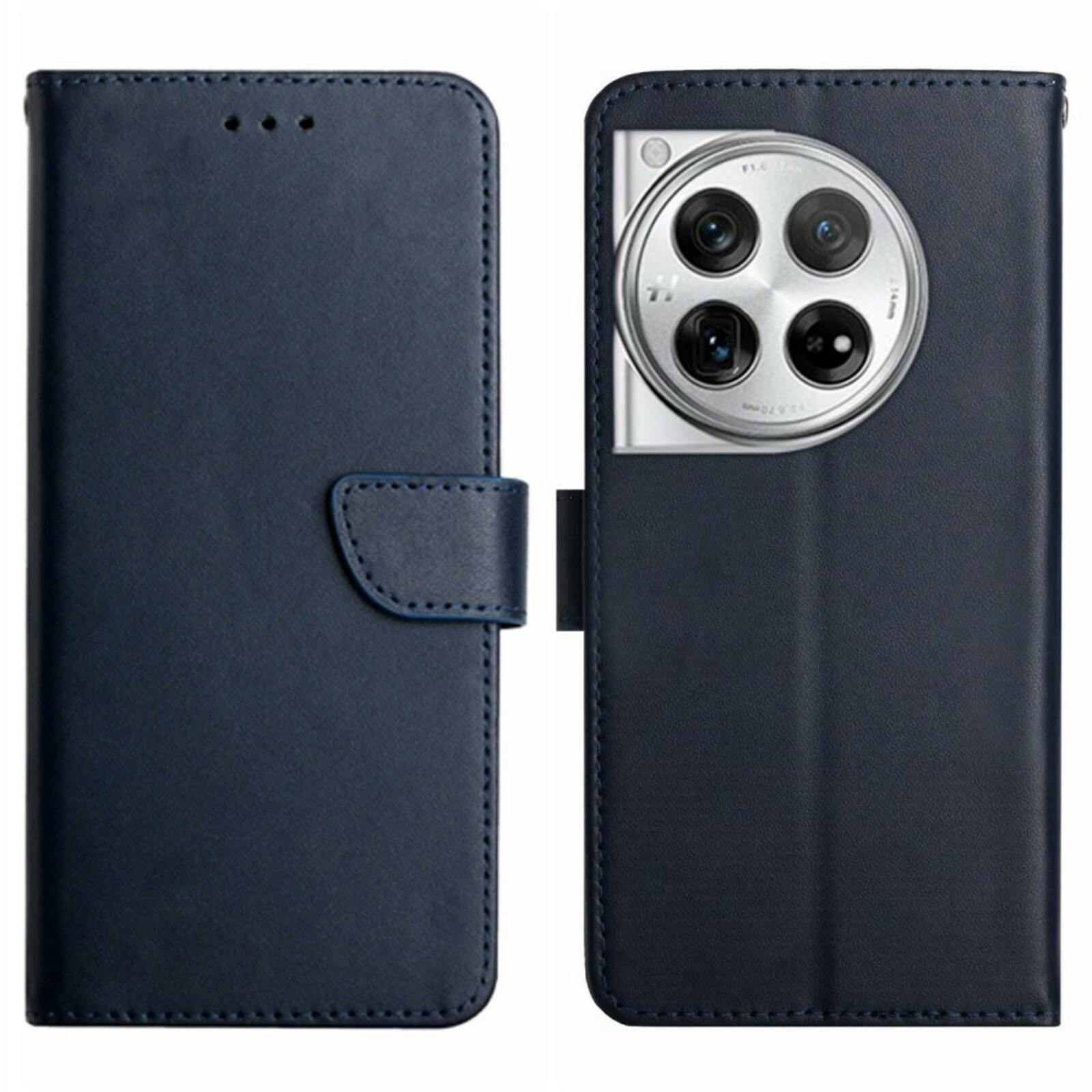 Mocaa OnePlus 12 Bookcase Hoesje Echt Leer Blauw