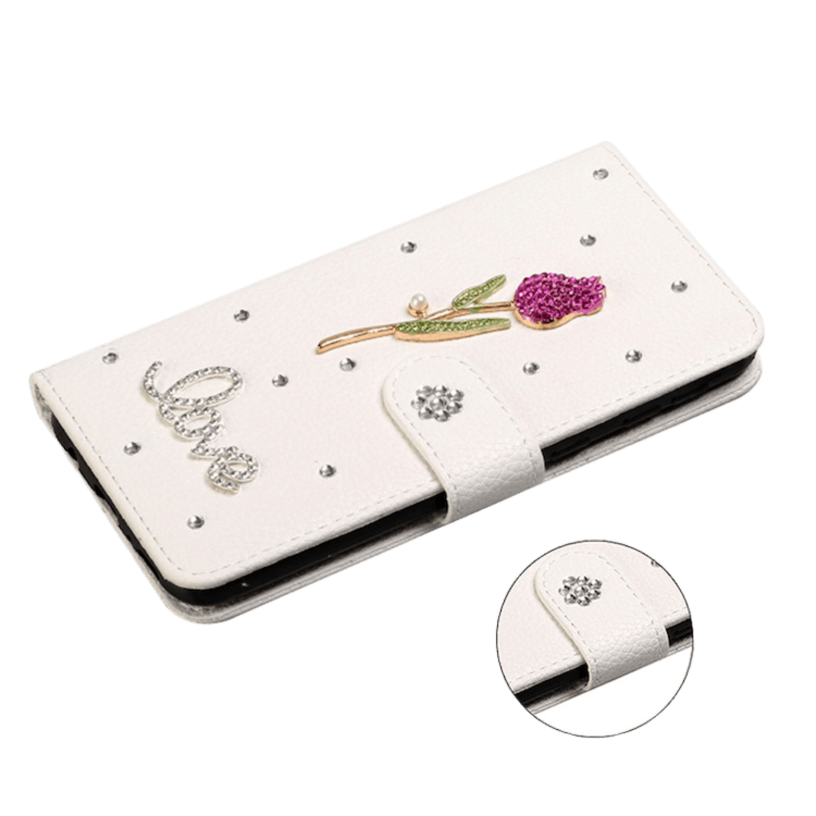 Mocaa Samsung Galaxy A41 Bling Bookcase Hoesje Love Wit