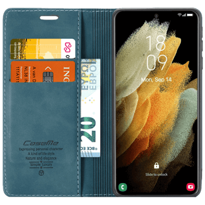 Caseme Samsung Galaxy S21 Ultra Business Wallet Bookcase Hoesje Blauw