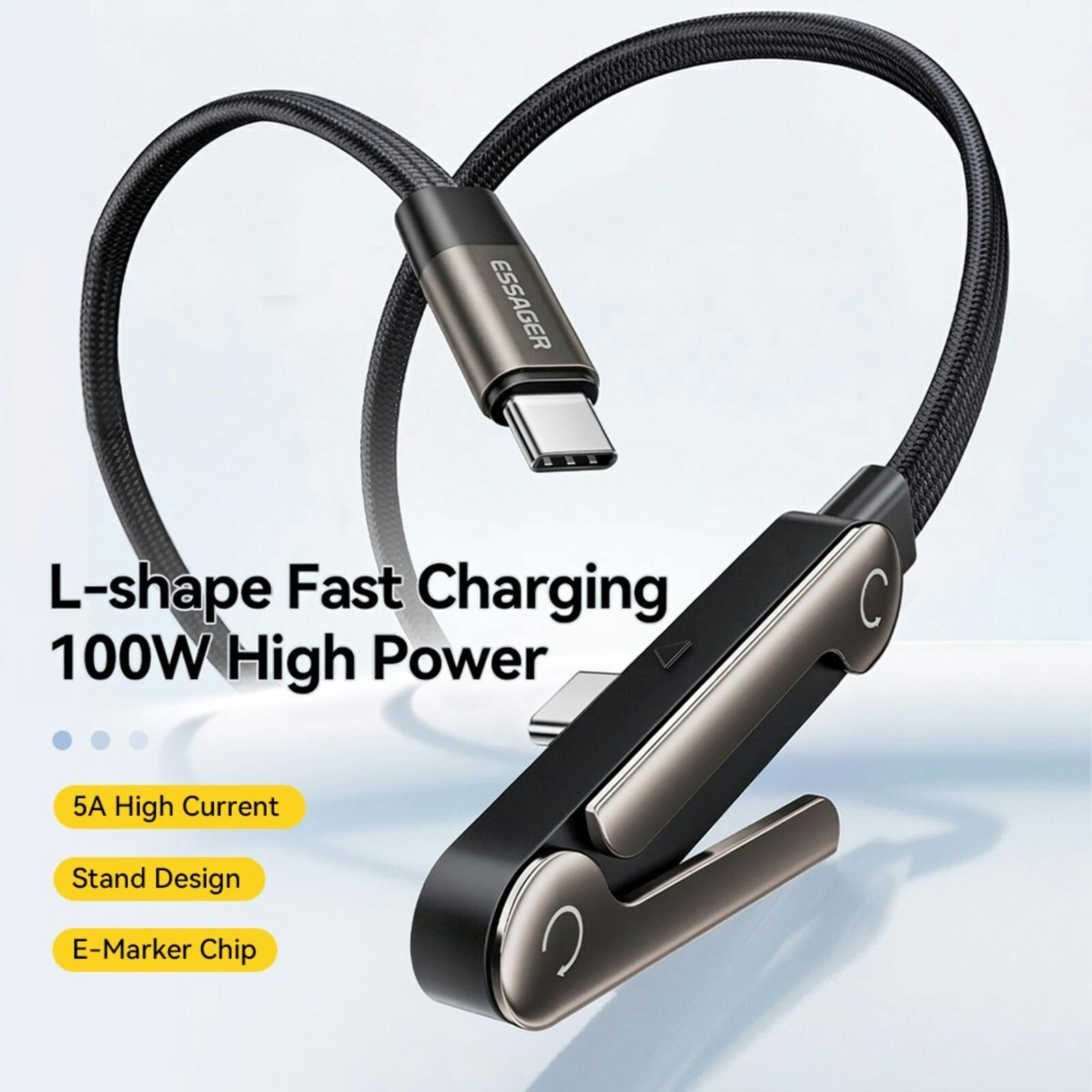 Essager USB-C naar USB-C Kabel 100W met Verstelbare Standaard Zwart