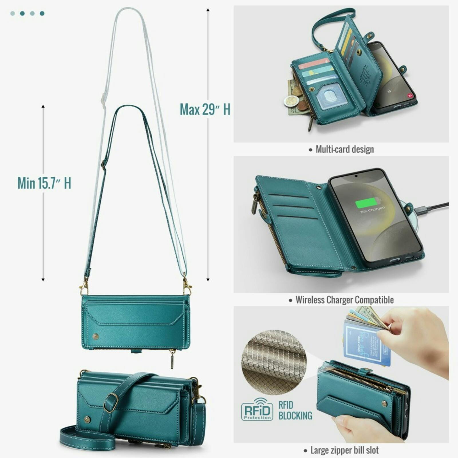 Caseme Samsung S24 FE Clutch Wallet met Koord Groen