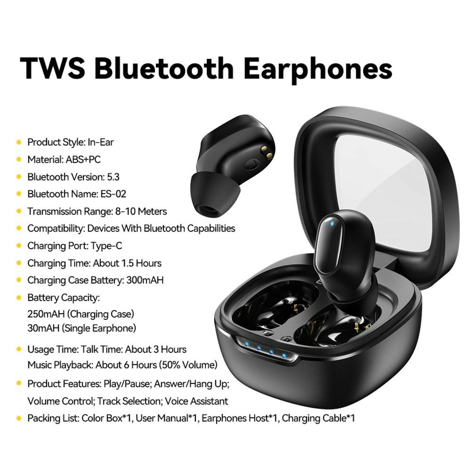 Essager Draadloze In-Ear Zwart