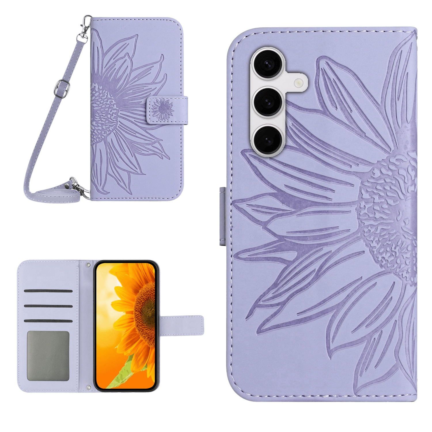 Mocaa Samsung Galaxy S25 FE Sunflower Bookcase met Koord Paars