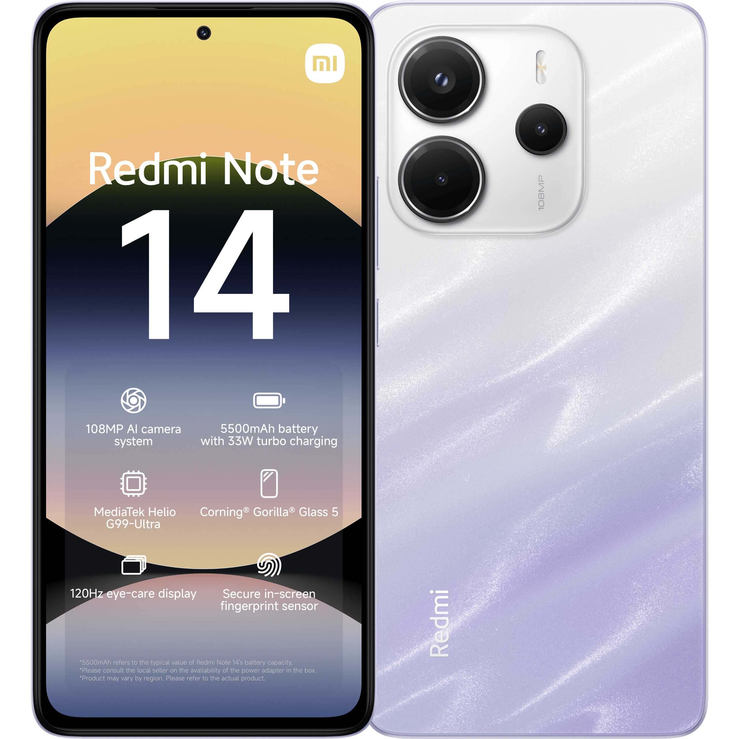 Xiaomi Redmi Note 14 Mist Purple - Voorkant & achterkant