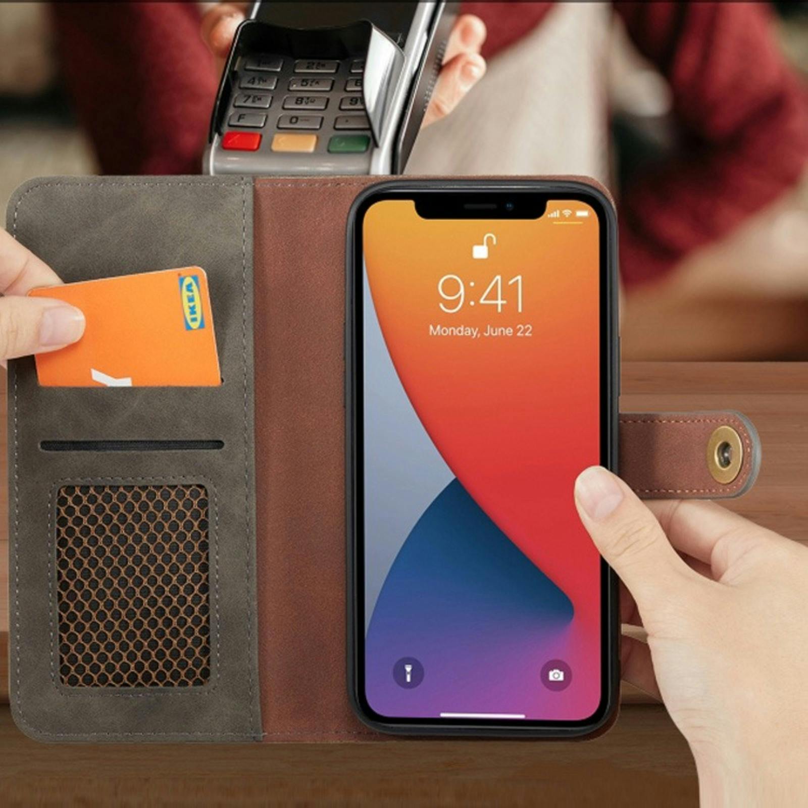 Mocaa iPhone 12 (Pro) Vintage 2-in-1 Wallet Hoesje Grijs