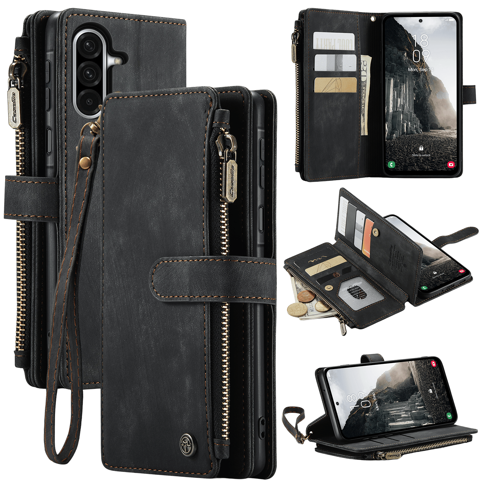 Caseme Samsung Galaxy A57 Vintage Wallet Hoesje Zwart