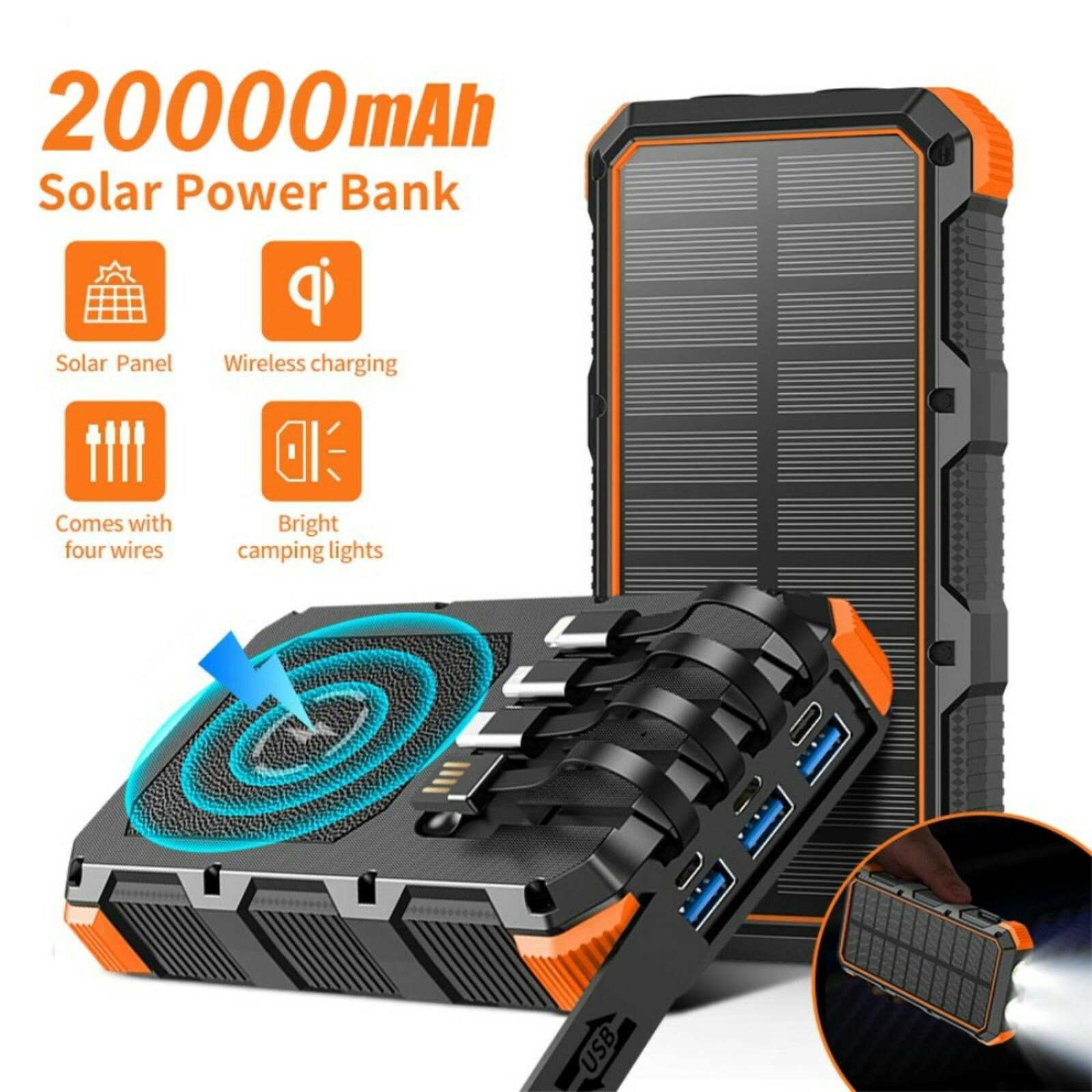 PSOOO 20.000mAh Rugged Solar Charging Powerbank Oranje 20.000 mAh