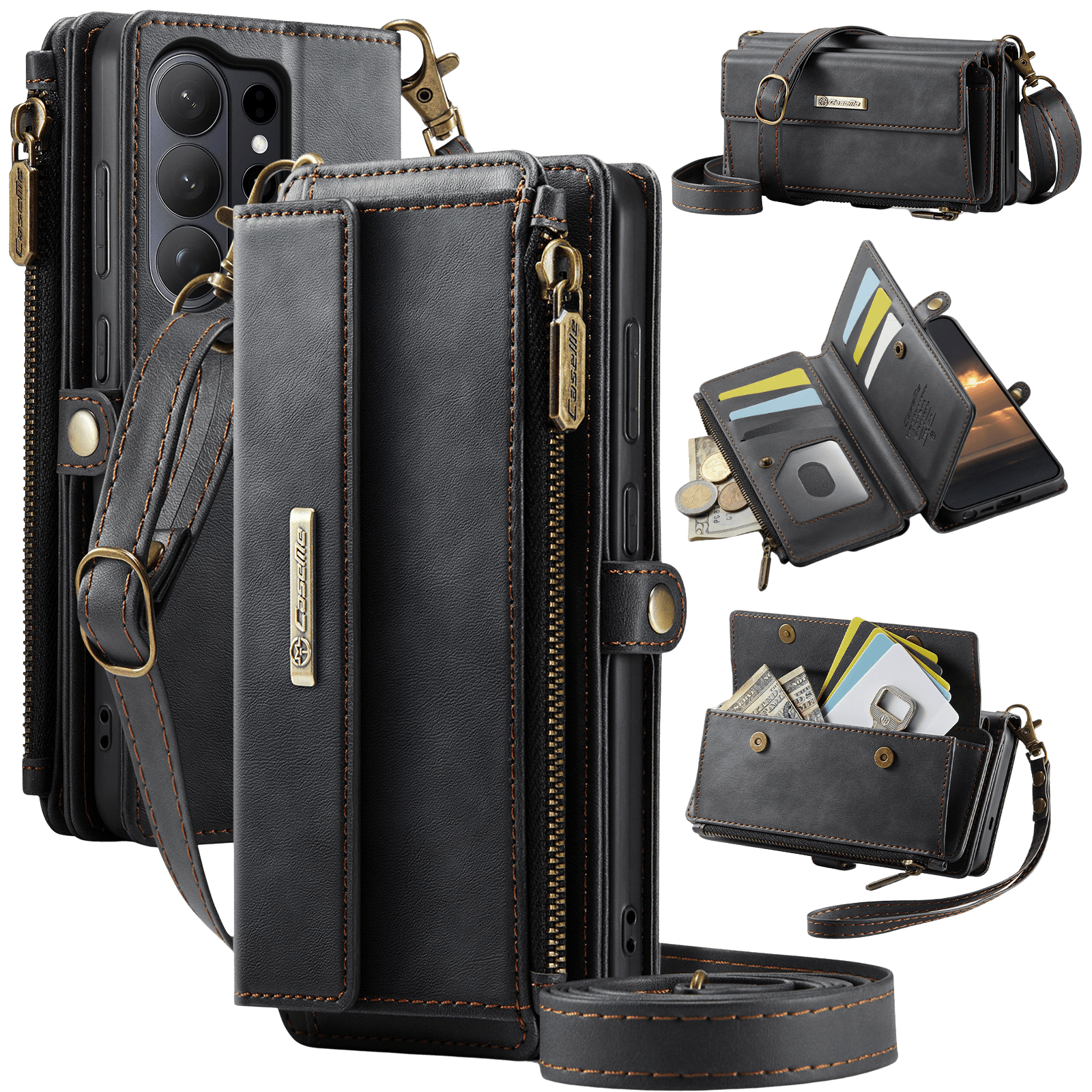 Caseme Samsung Galaxy S26 Ultra Luxe Alles-in-één Portemonnee Hoesje Zwart