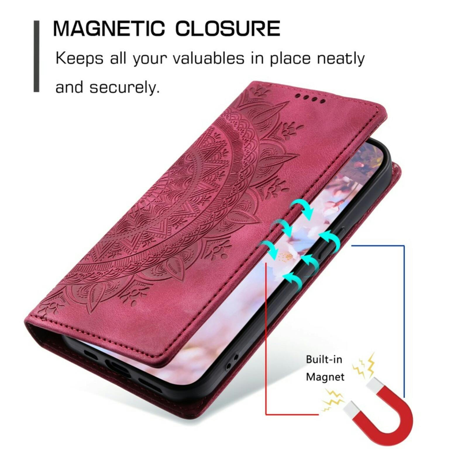 Comfycase Samsung Galaxy S24 FE Zacht Mandala Book Hoesje Rood