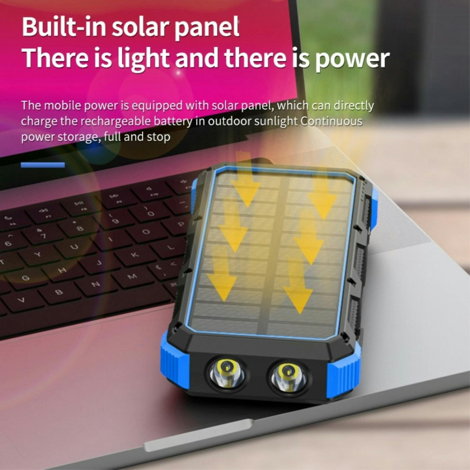 PSOOO 20.000mAh Rugged Solar Charging Powerbank Blauw 20.000 mAh