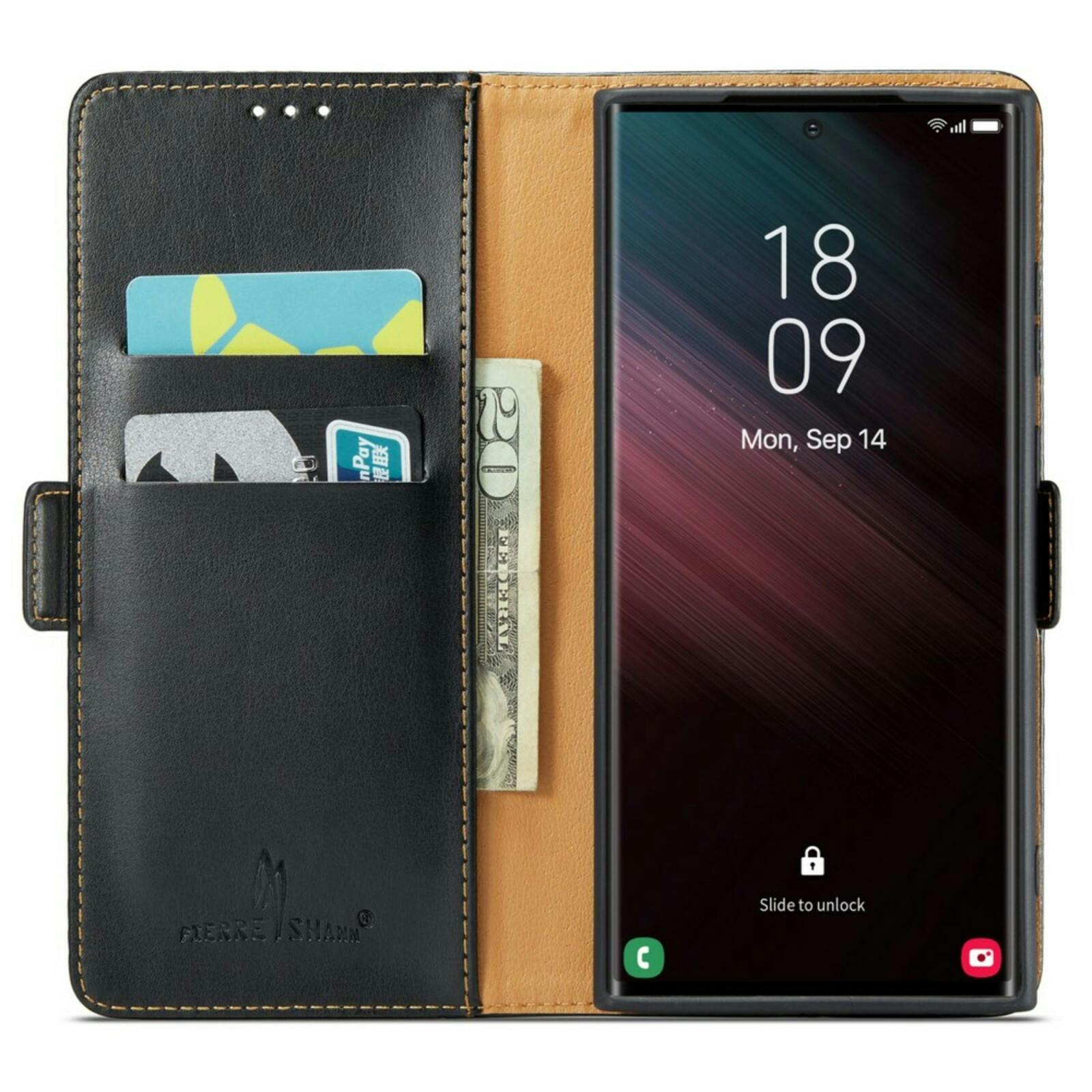Fierre Shann Samsung Galaxy S24 Ultra Slim Wallet Hoesje Zwart