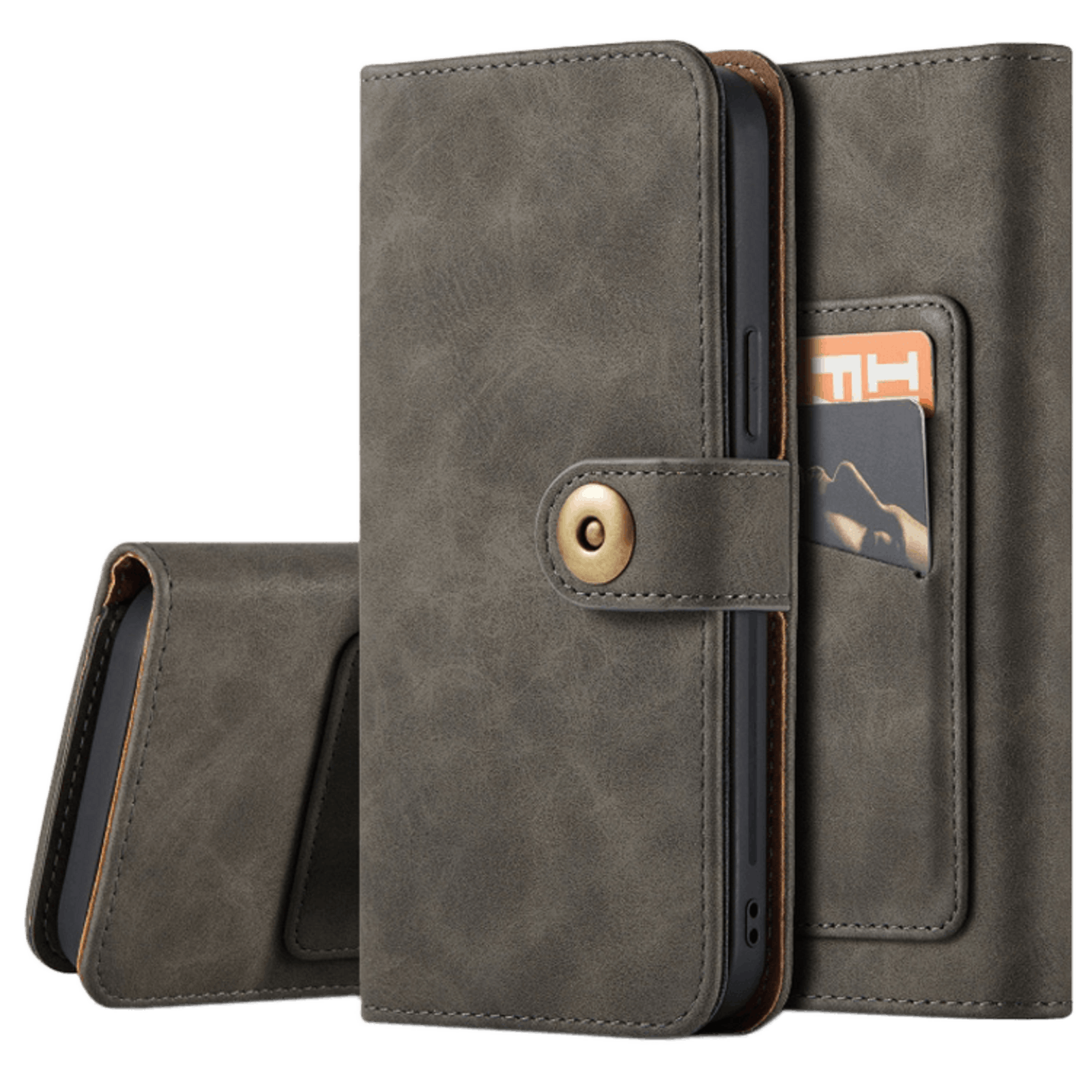 Mocaa iPhone 12 Pro Max Vintage 2-in-1 Wallet Hoesje Grijs