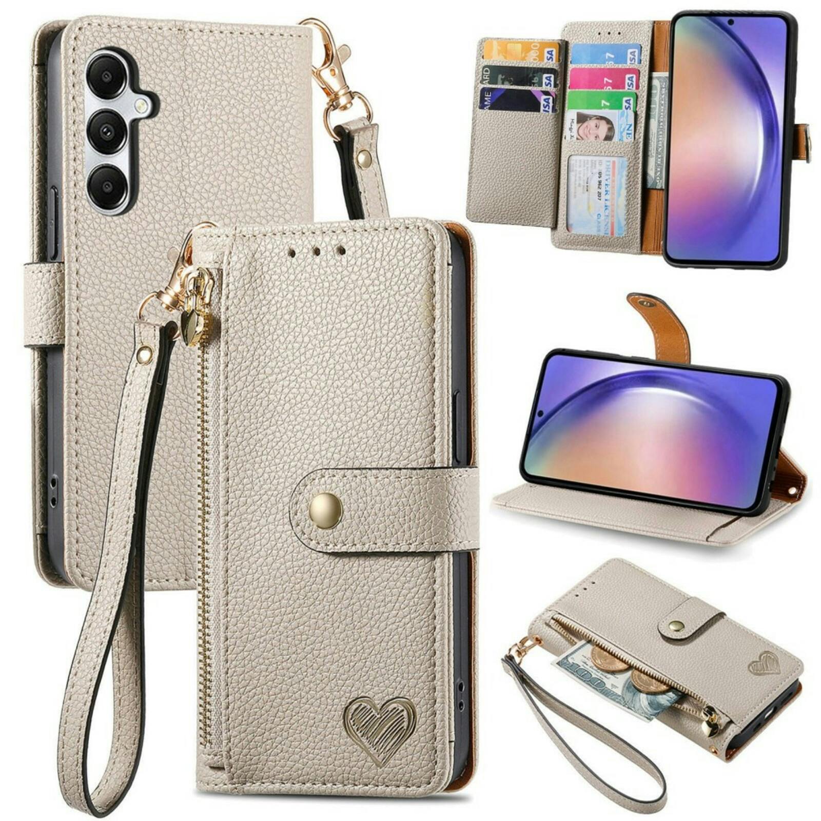 Mocaa Samsung A55 Love Heart Wallet Hoesje Grijs