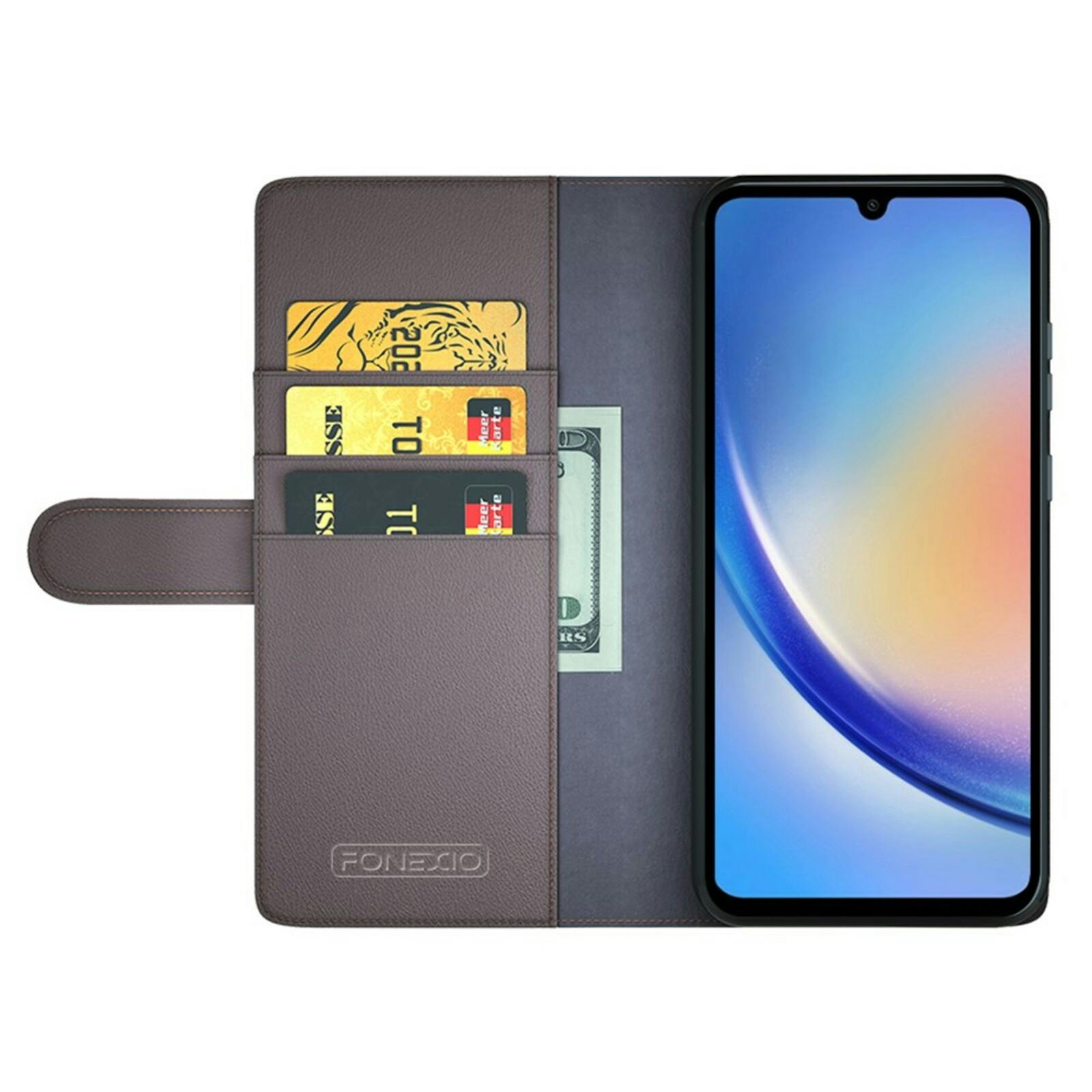 Fonexio Samsung Galaxy A35 Luxe Lederen Book Case Bruin